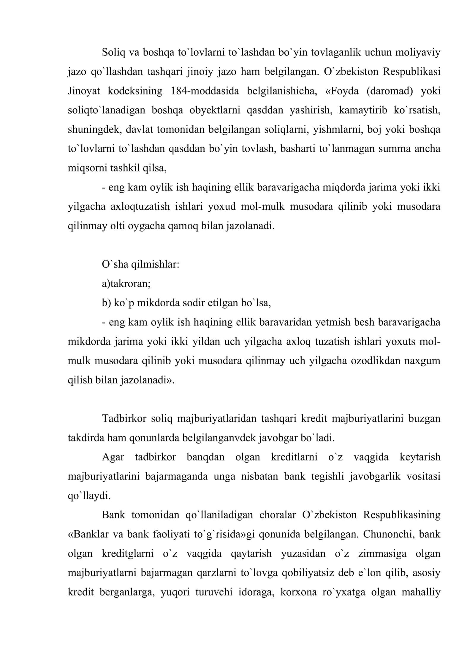 Tadbirkorlik qoidalarini buzganlik uchun javobgarlik 3