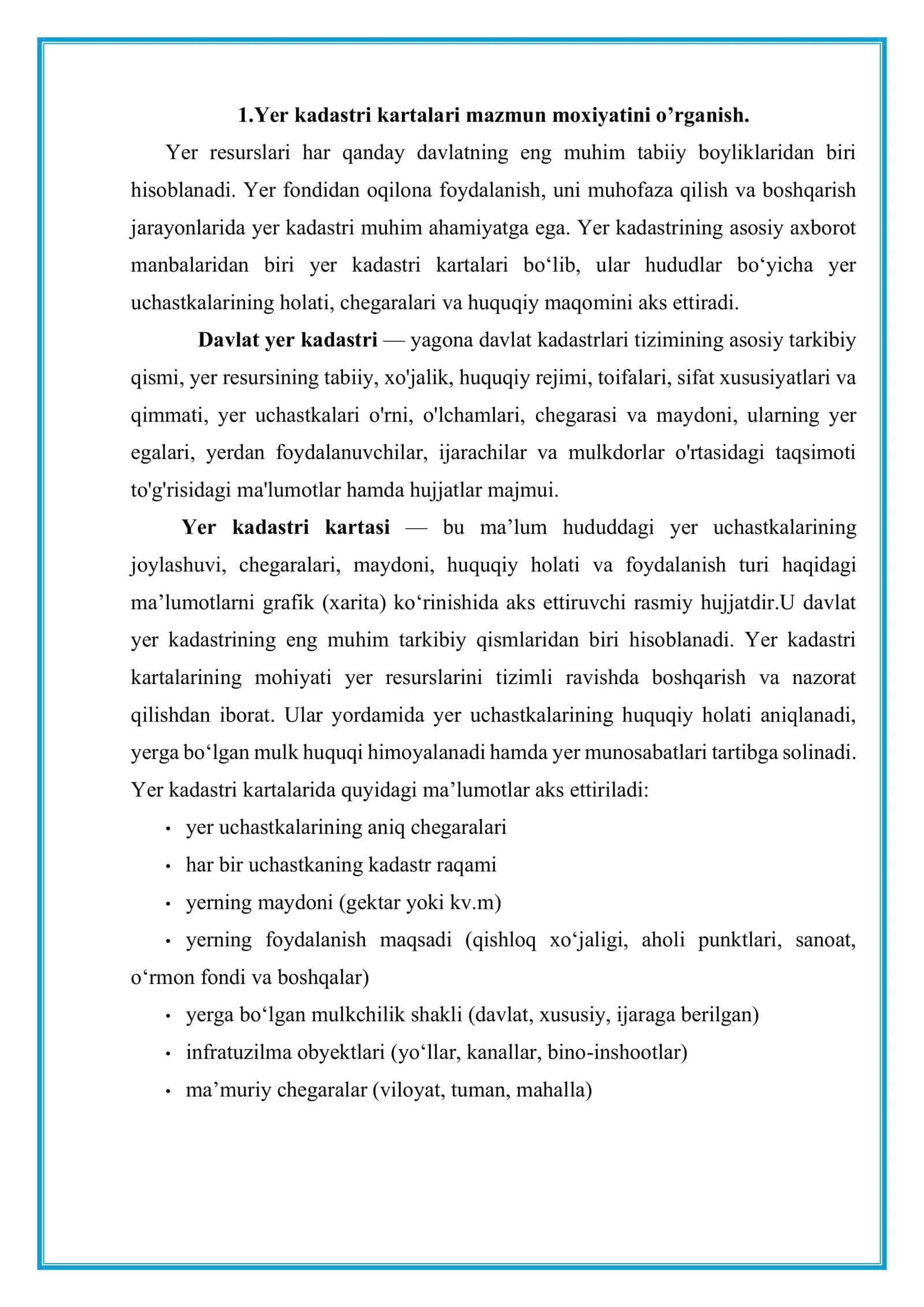 Alohida xo‘jaliklar misolida yer kadastr plan va kartalarini tuzish. 3