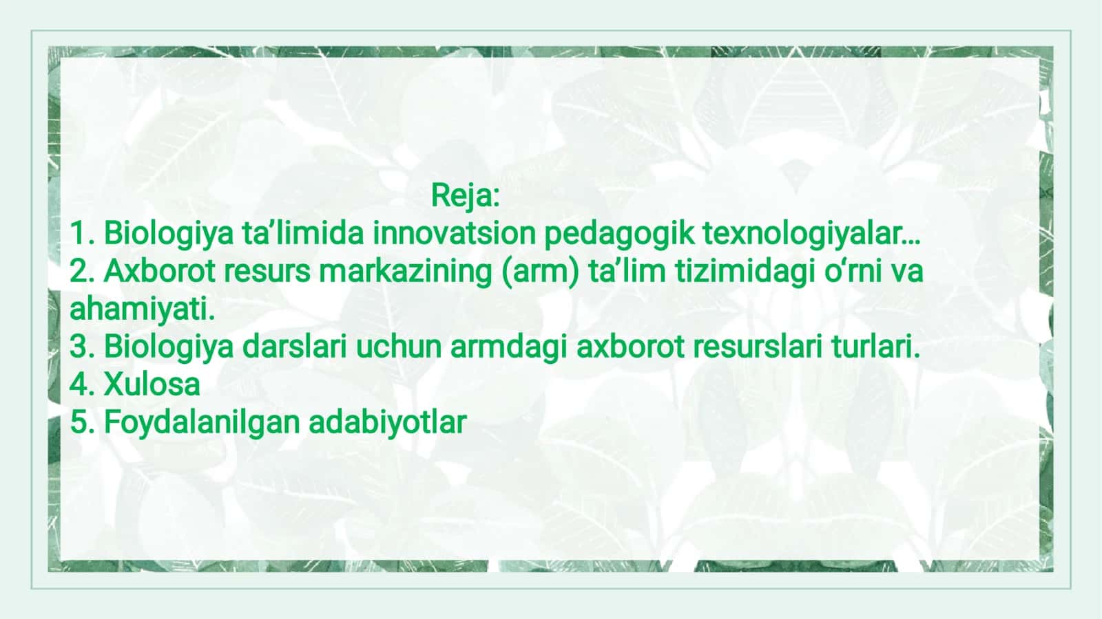 ABUMALIKOVA NOZIMANING BIOLOGIYA O‘QITISH METODIKASI 3