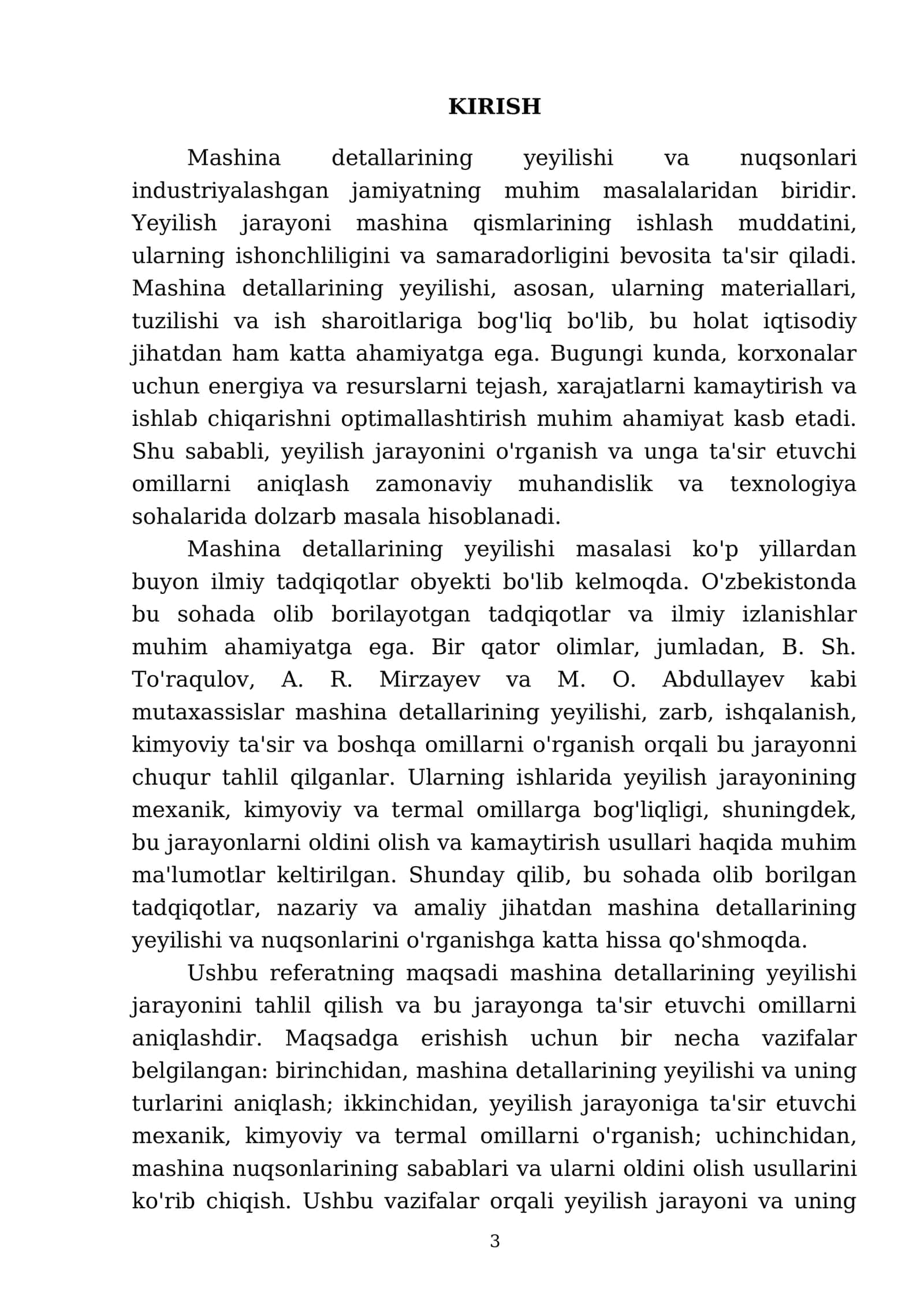 Mashina detallarining yeyilishi va nuqsonlari. Yeyilishga tasir etuvchi omillar 3