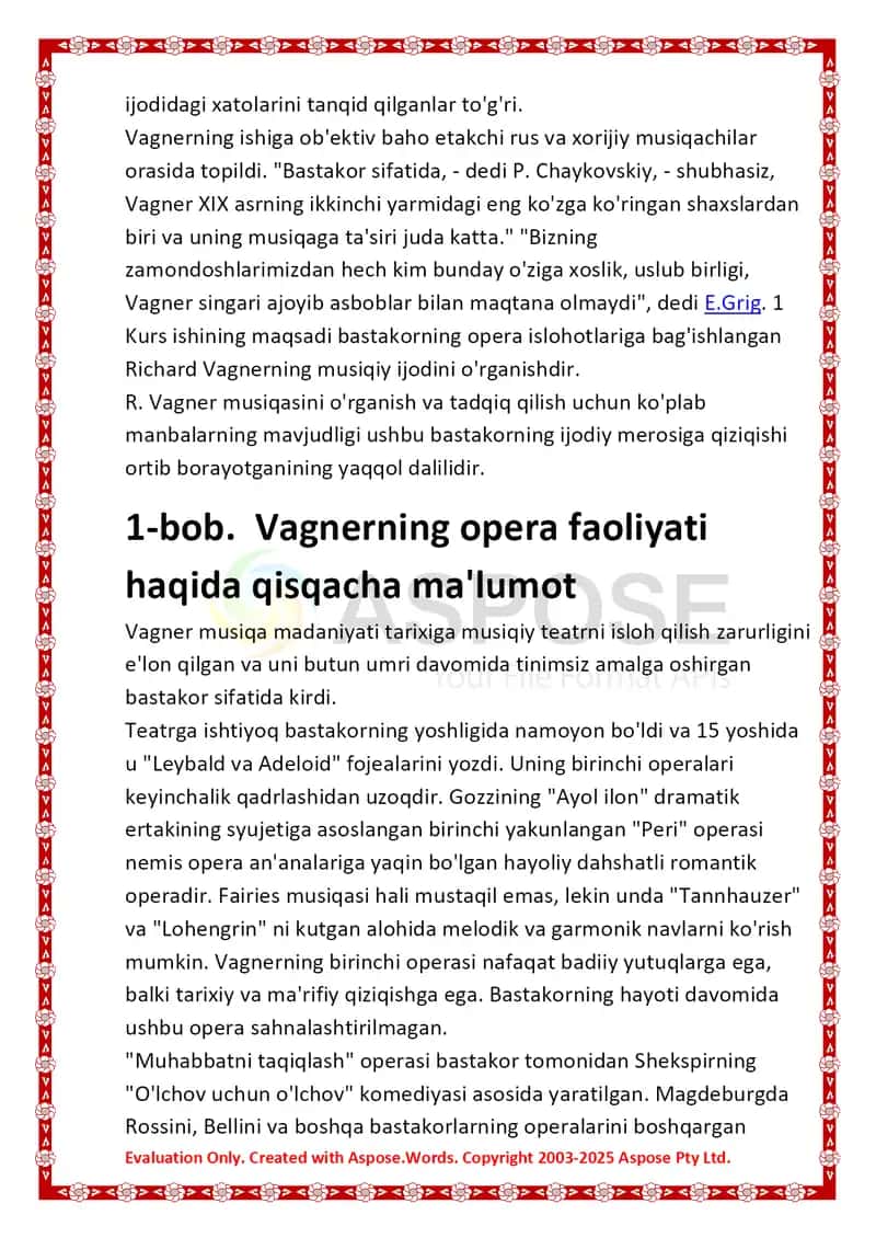 Vagner-XIX asr operasi buyuk islohotchisi mavzusida tayyorlangan kurs ishi 3