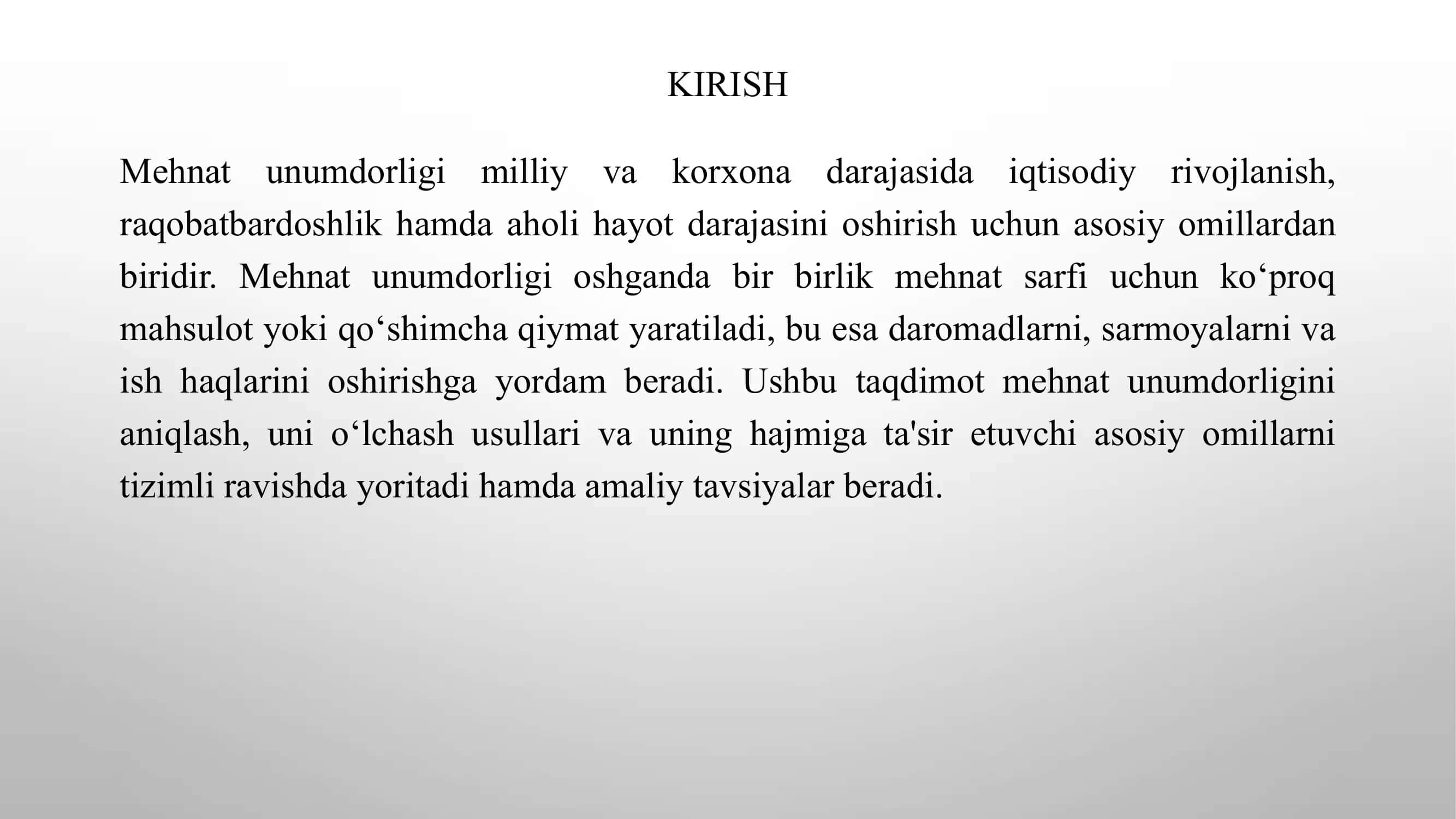 MEHNAT UNUMDORLIGI VA UNING HAJMIGA TAʼSIR QILUVCHI OMILLAR 3