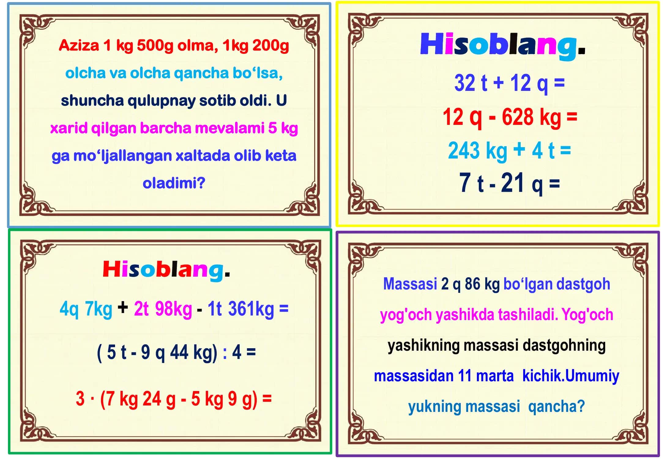 3-sinf Matematika fani uchun tayyor tarqatma materiallar 110 ta 3
