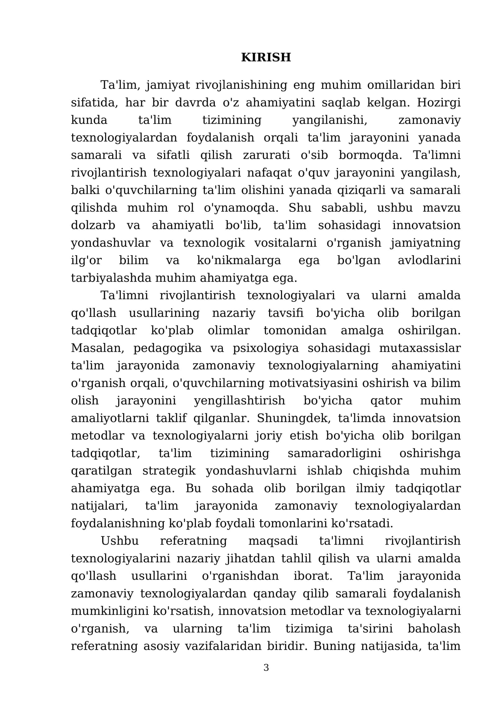 Ta'limni rivojlantirish texnologiyalari va ularni amalda qo'llash usullarining nazariy tavsifi 3