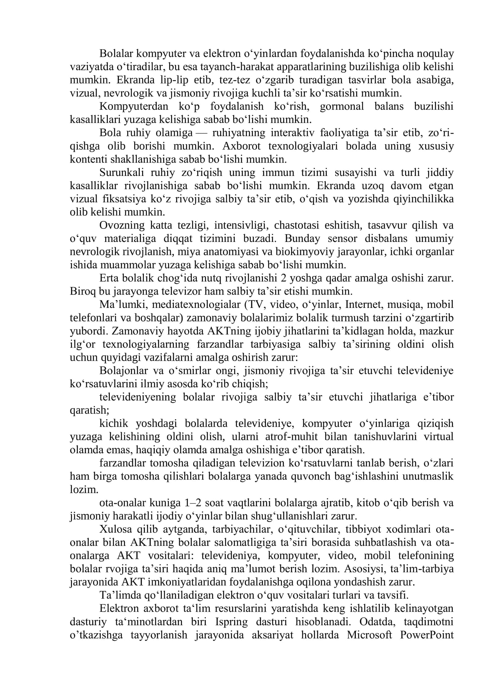 AКTdan foydalangan holda o'quvchilarning ta'lim olish imkoniyatlarini kengaytirish. Ta'Iim jarayonida AКTdan foydalanish xavfsizligi, mas'uliyati va axloqiy normalari 3