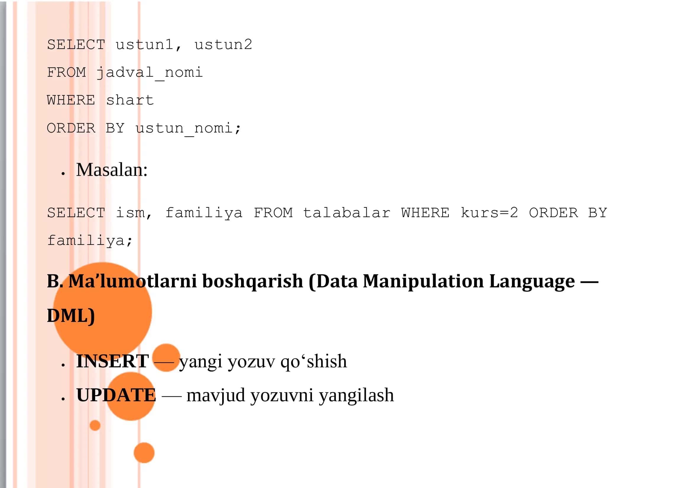 SQL so‘rovlar tili strukturasi 3