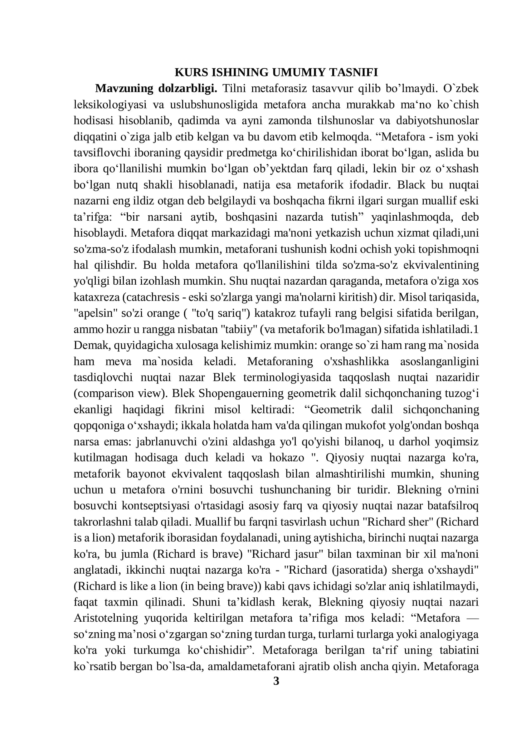 "HOZIRGI OʻZBEK ADABIY TILI" KURS ISHI 3