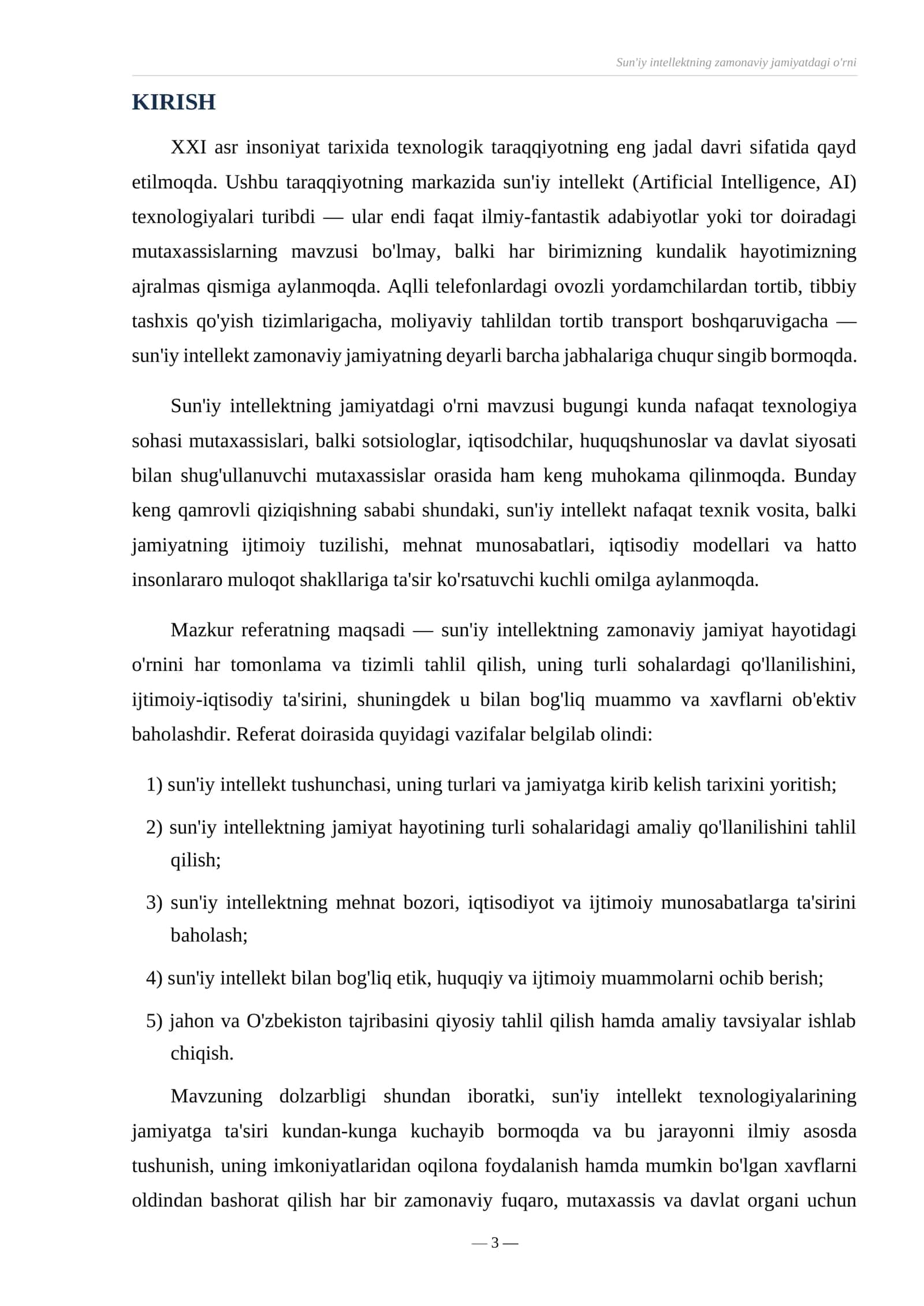 Referat Sun’iy intellektning zamonaviy jamiyatdagi o‘rni 3