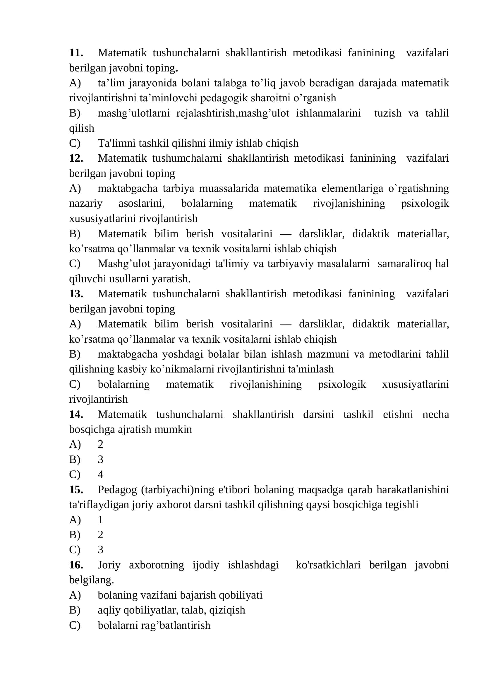 Amaliy mashg’ulot - Boshlang’ich matematik tushunchalarni shakllantirish nazariyasi va metodikasi 3