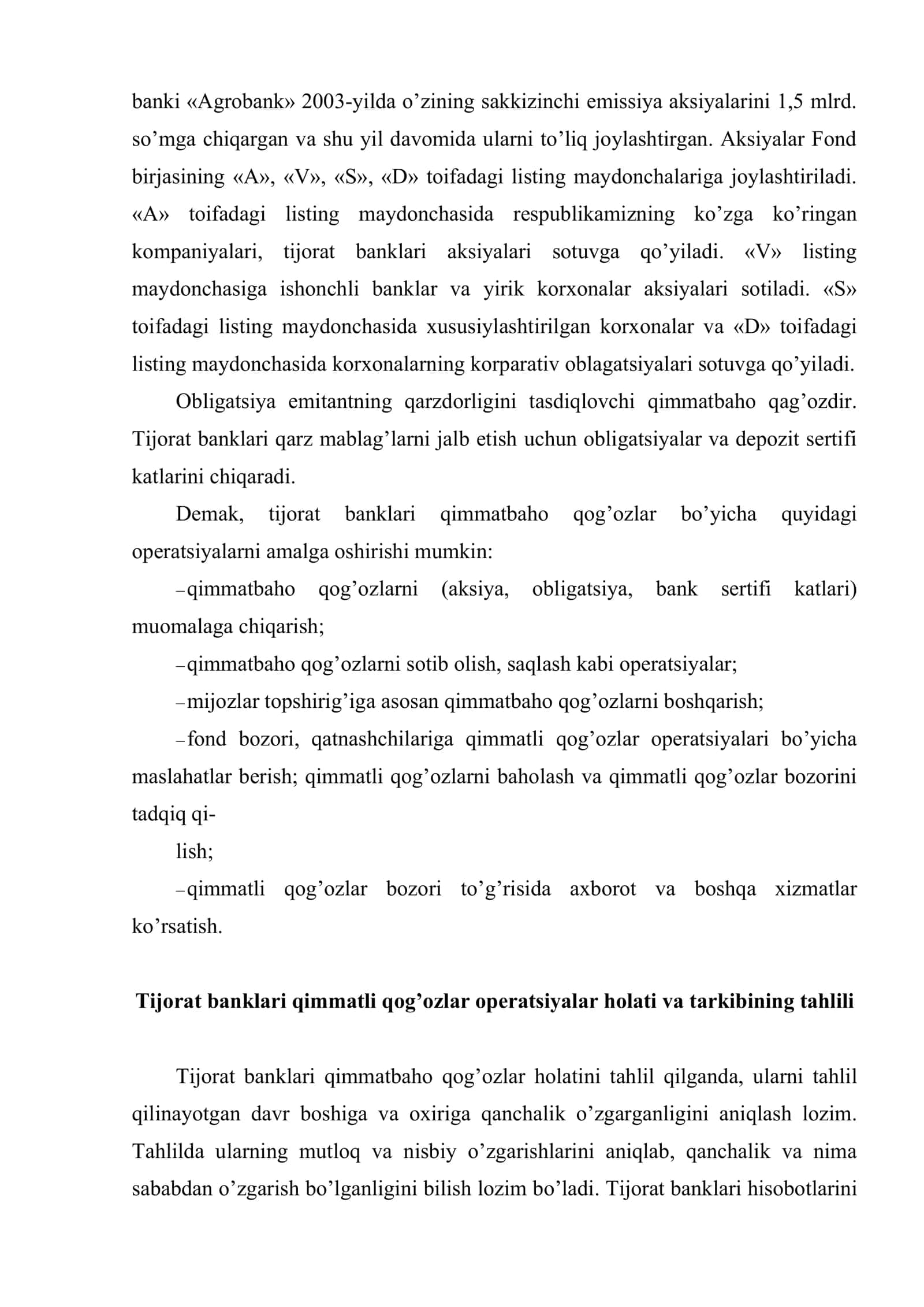Tijorat banklarining qimmatli qog’ozlar operatsiyalari tahlili 3