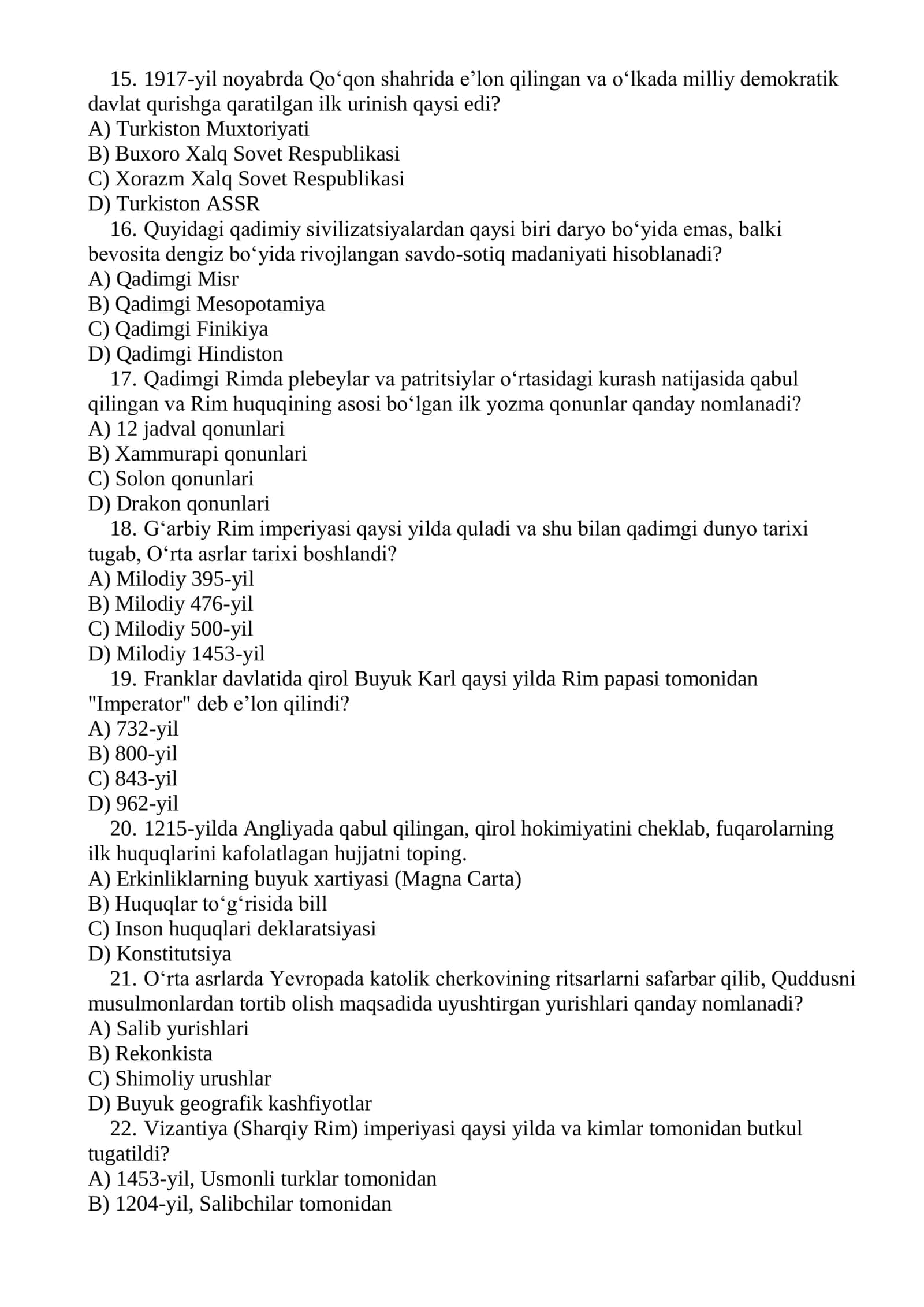 DTM REPITITSION-DIAGNOSTIK TESTLAR YANGI 2026-YIL TARIX-DAVLAt VA HUQUQ ASOSLARI 3