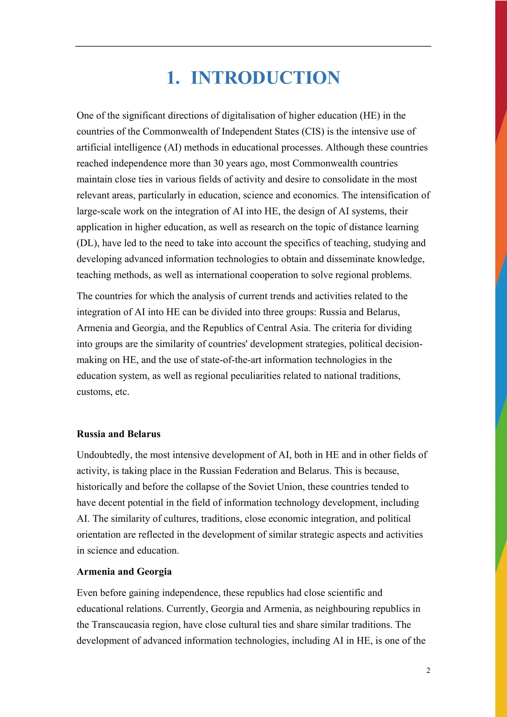 Analysis of Current Trends and Activities Related to the Integration of Artificial Intelligence into Higher Education In Central Asia and Beyond 3