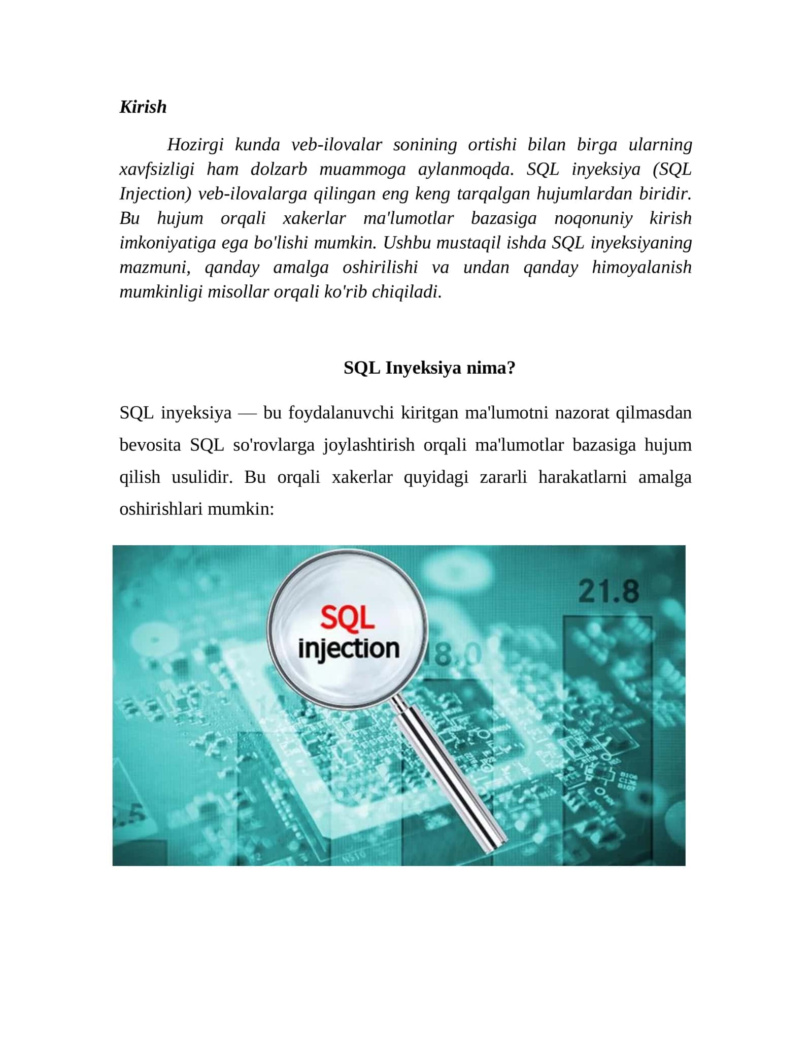 SQL Inyeksiya tahdidi va undan himoyalanish usullari 3