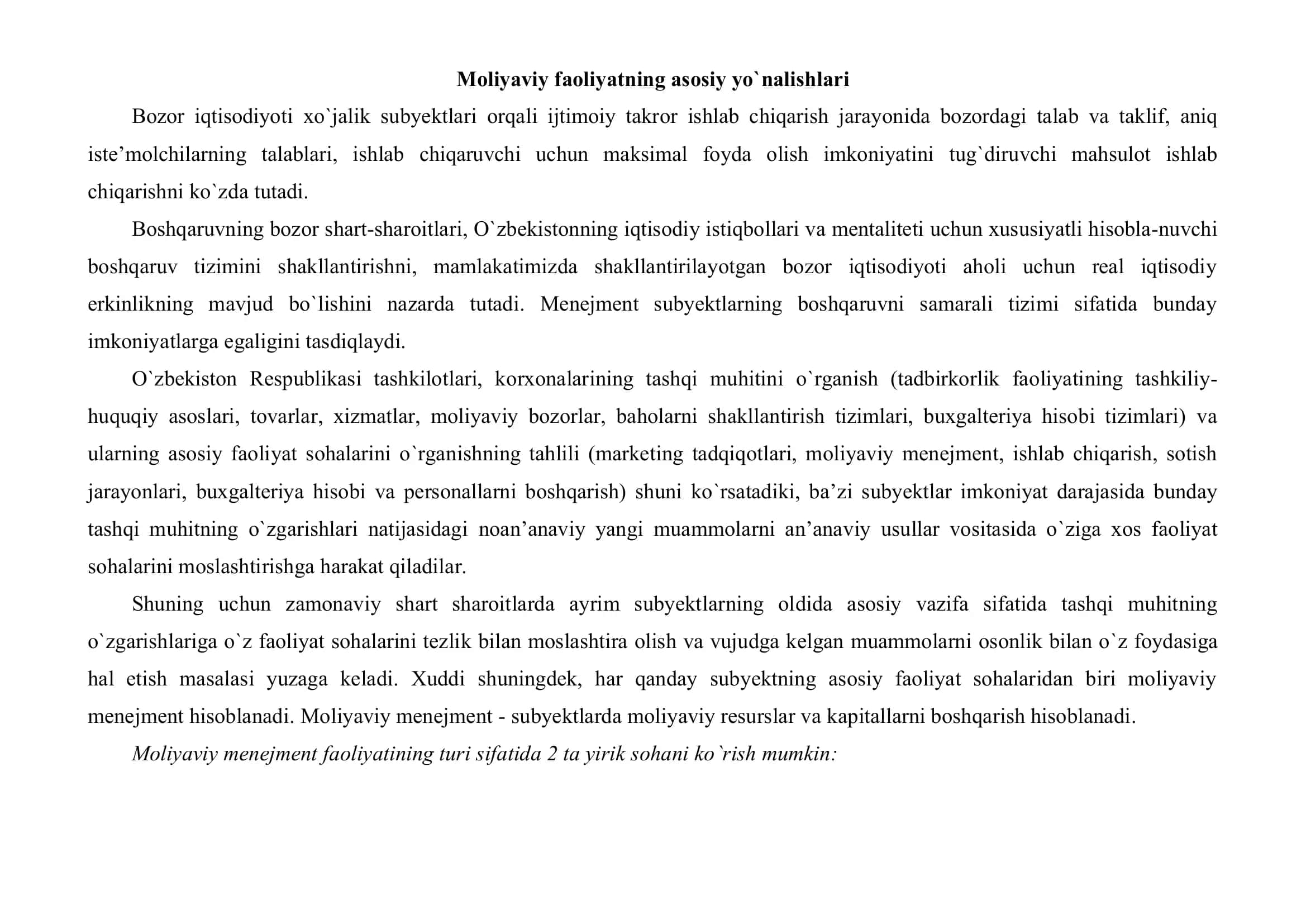 Korxonada moliyaviy ko'rsatkichlarning menejment qatorida boshlanish bo'yicha tahlil qilish va aniq yechimlar ishlab chiqish 3