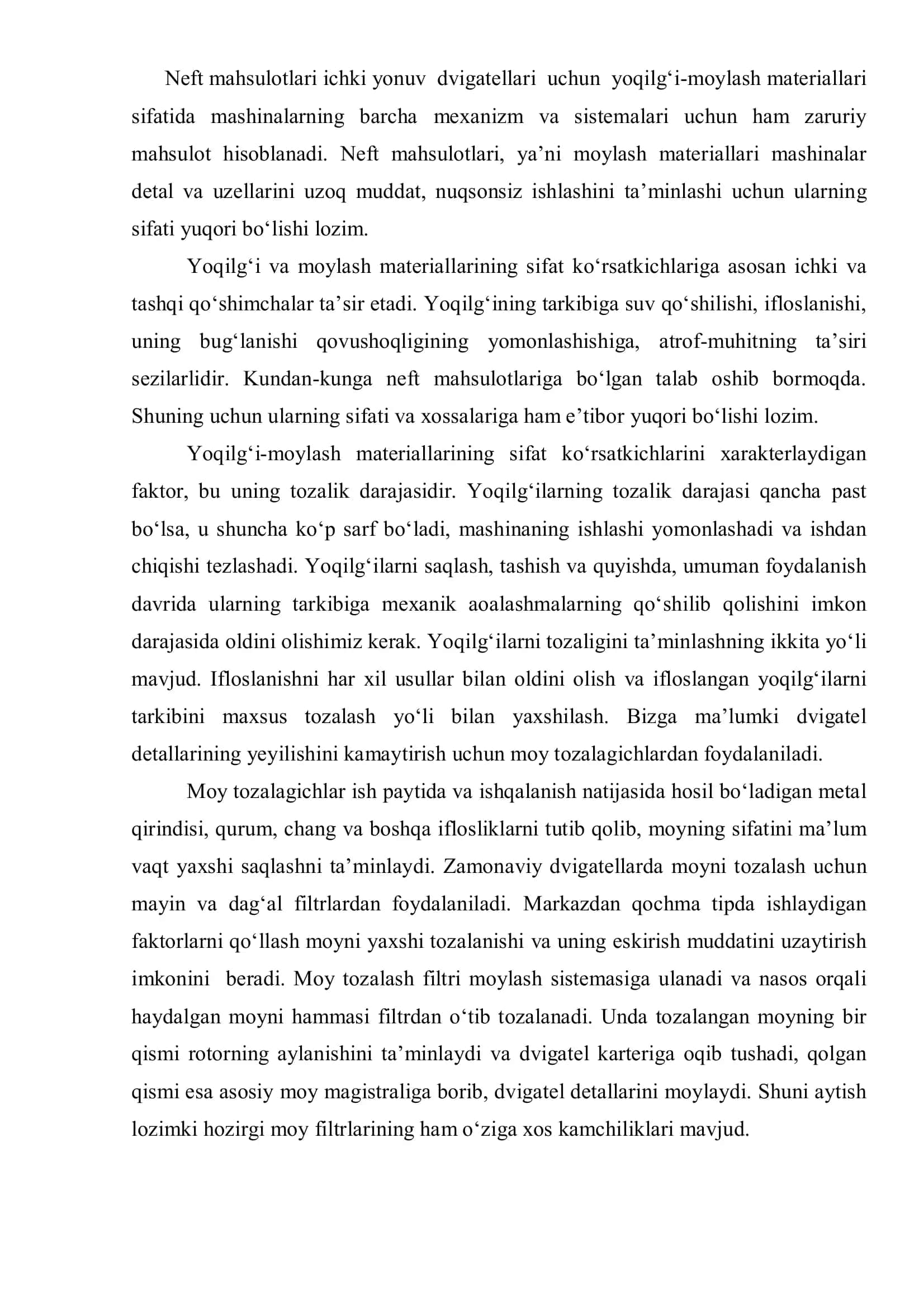 Traktorni moylash tizimini takomillashtirib, moyni tozalanish sifatini yaxshilash 3