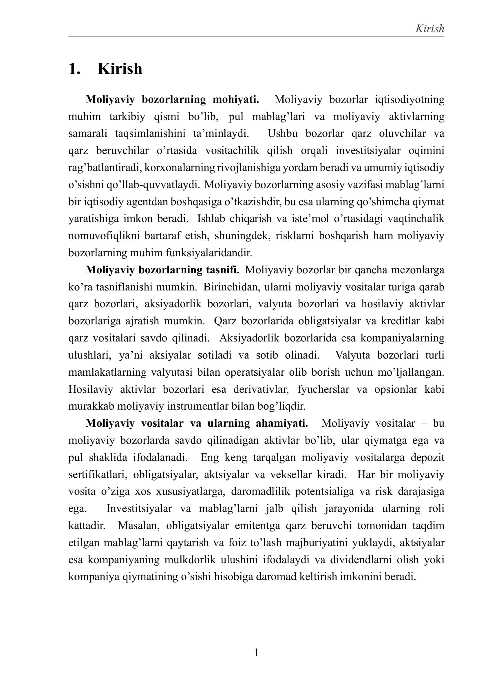 Moliyaviy bozorlar, ularning turlari va moliyaviy vositalar 3