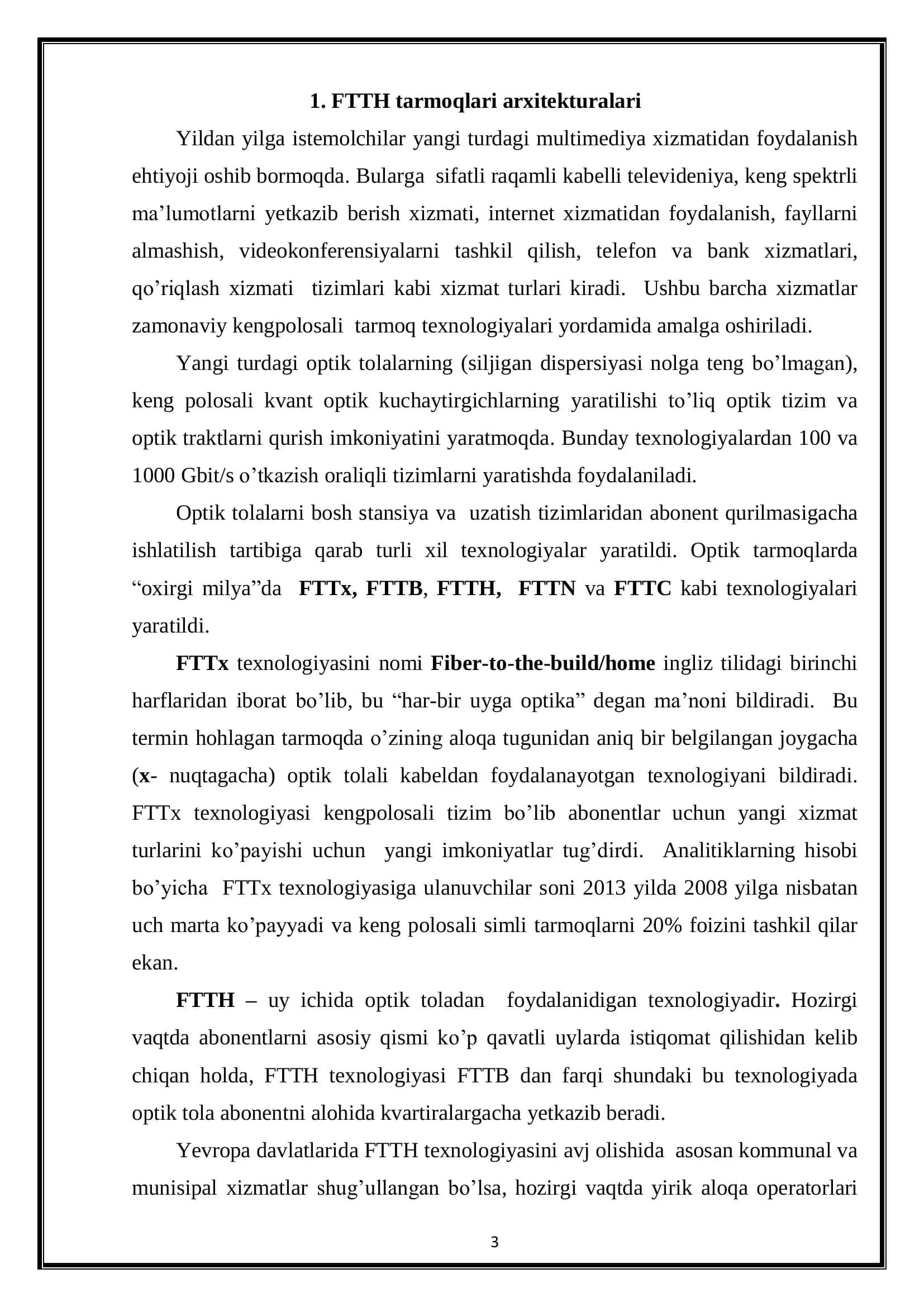 FTTH tarmoqlari arxitekturalari 3