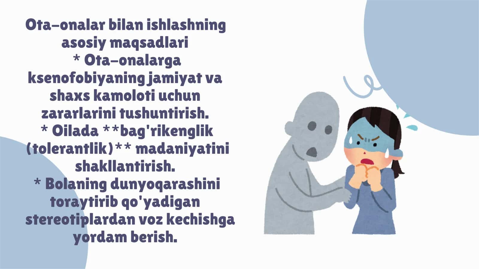 Ksenofobiya mavzusini oqitishda ota onalar bilan olib boriladigan ishlar va metodlar 3