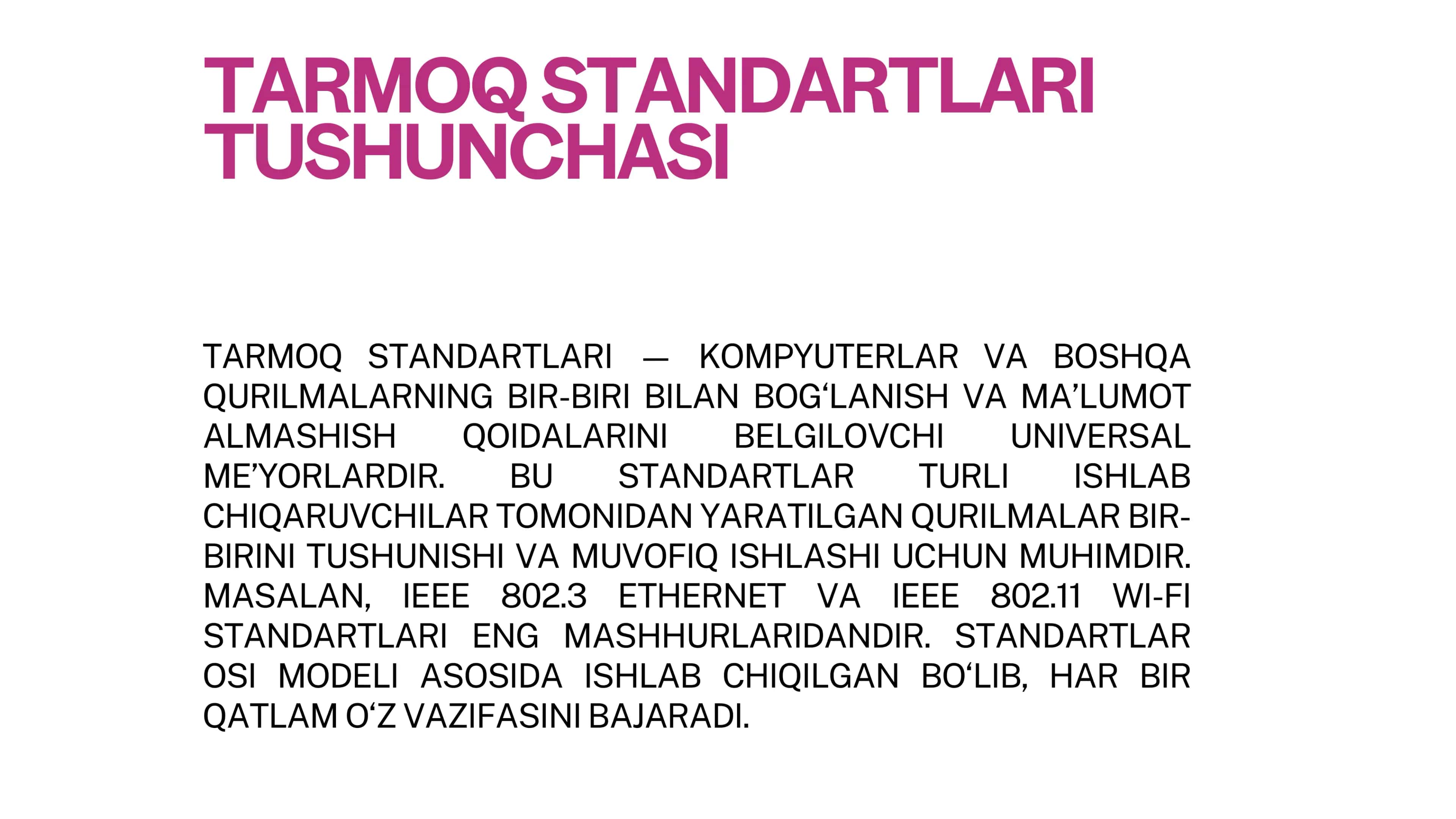 Tarmoq standartlari, protokollari va xizmatlari. Internet tarmog'iga bog'lanish usullari. Web-servis xizmatlari 3