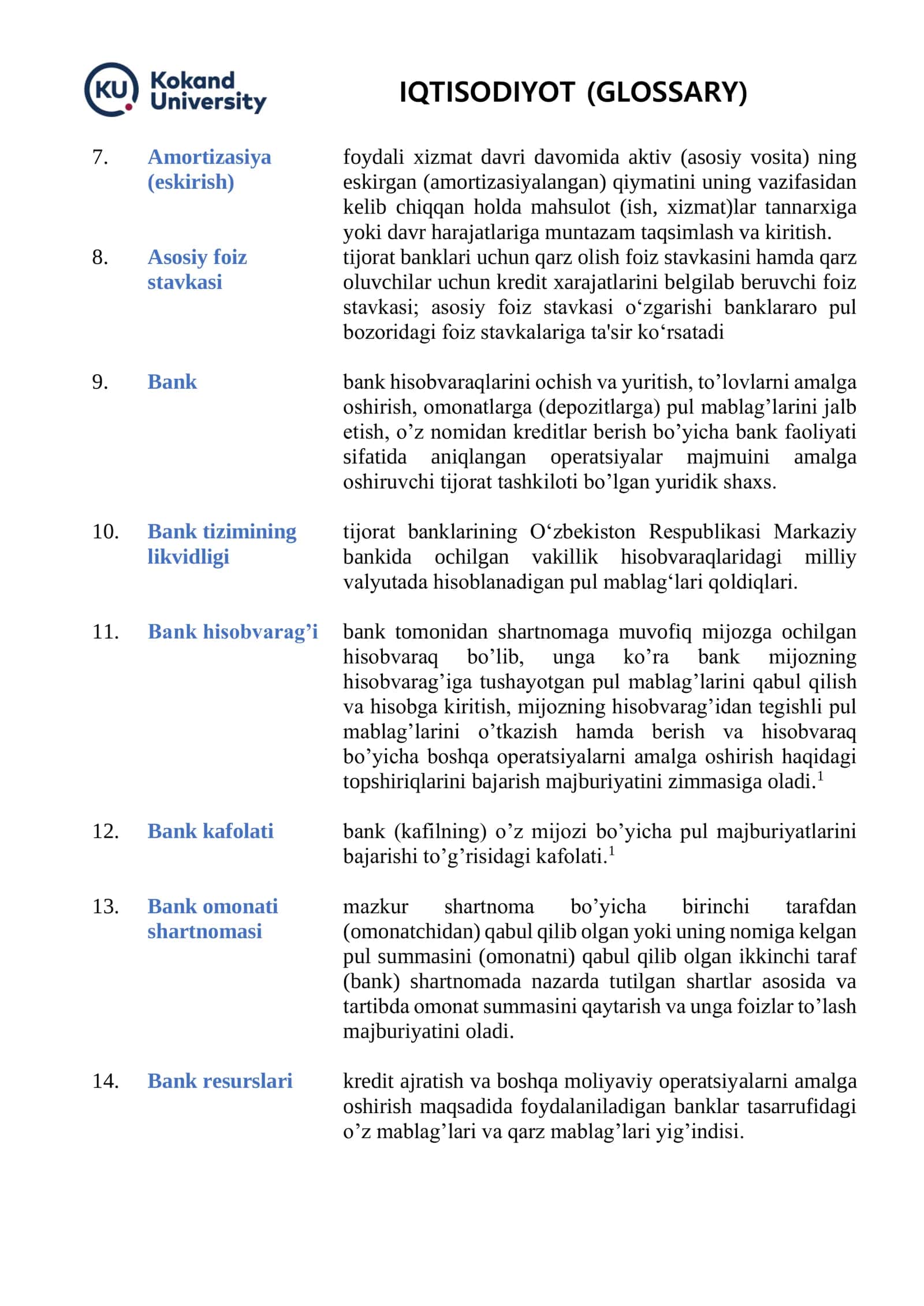 IQTISODIYOT (GLOSSARY) 3
