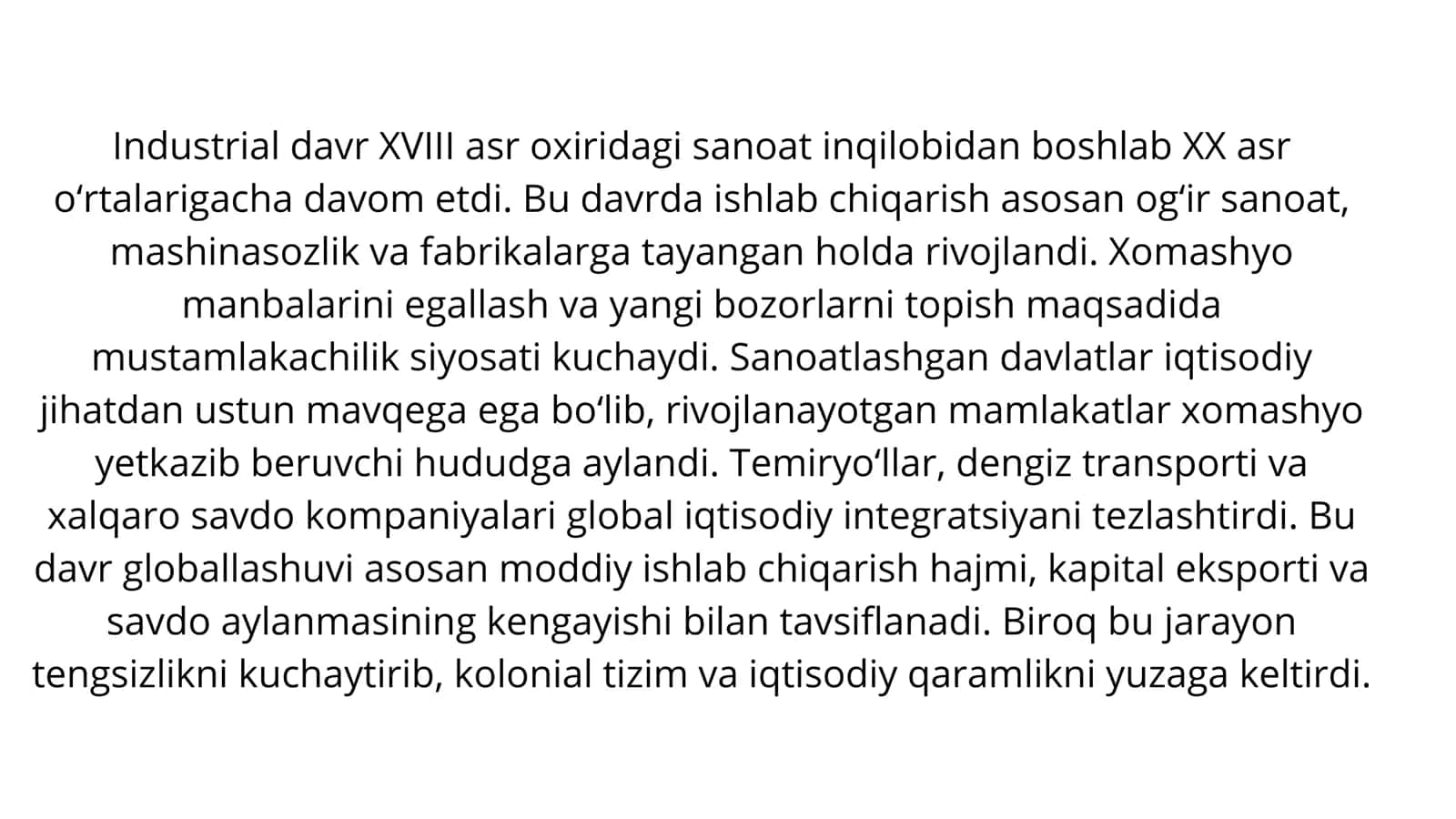 Globallashuvning tarixiy bosqichlari: industrial va postindustrial davrlar taqqoslanishi 3