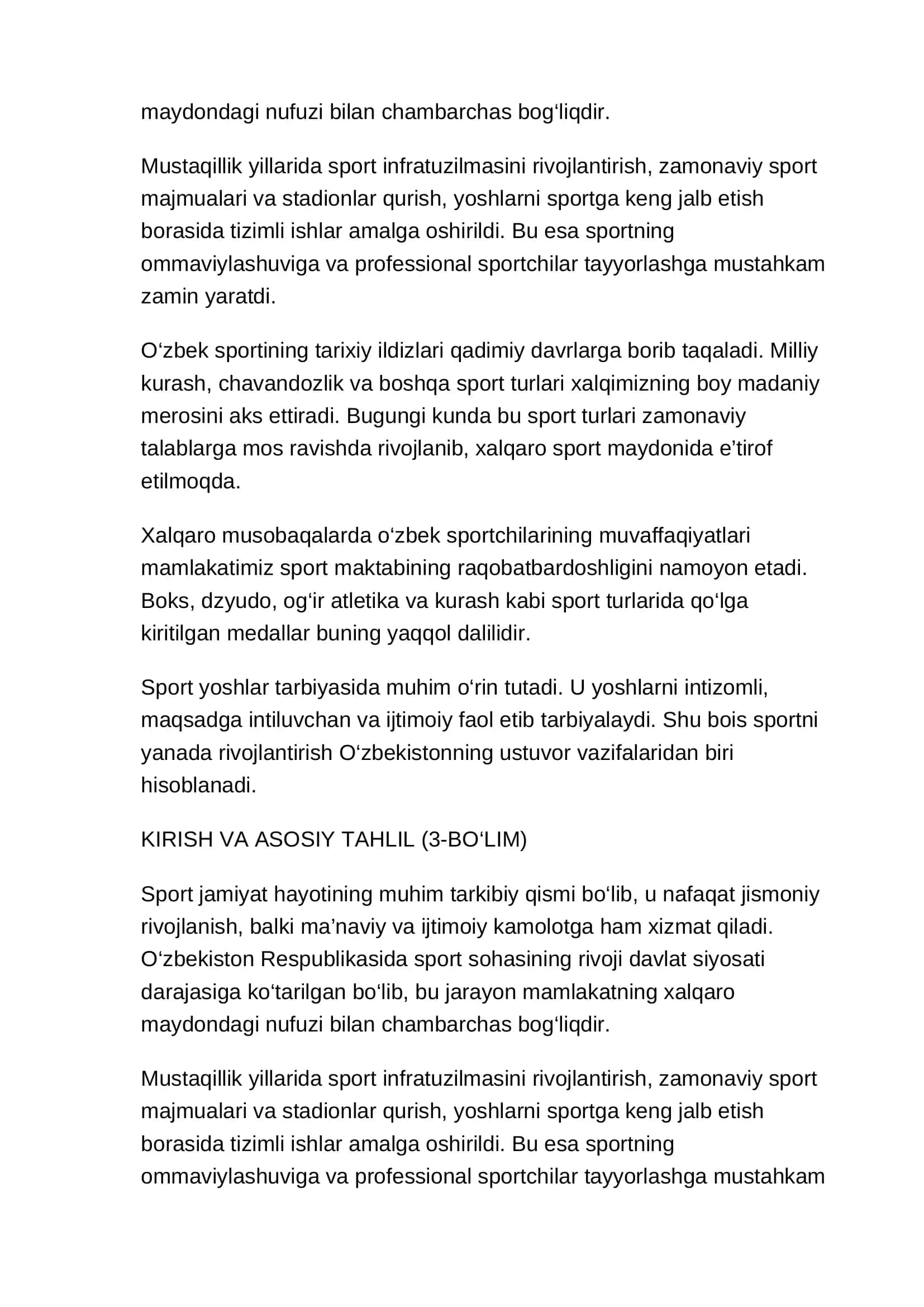 O'zbek sportining dunyoda tutgan o'rnini 3