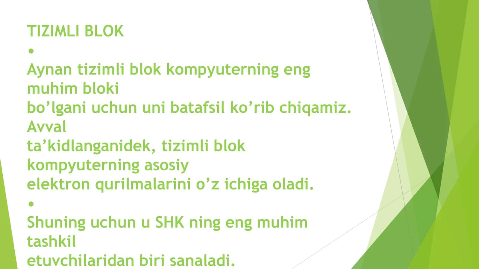 Tizimli blok qismlari bilan tanishish 3