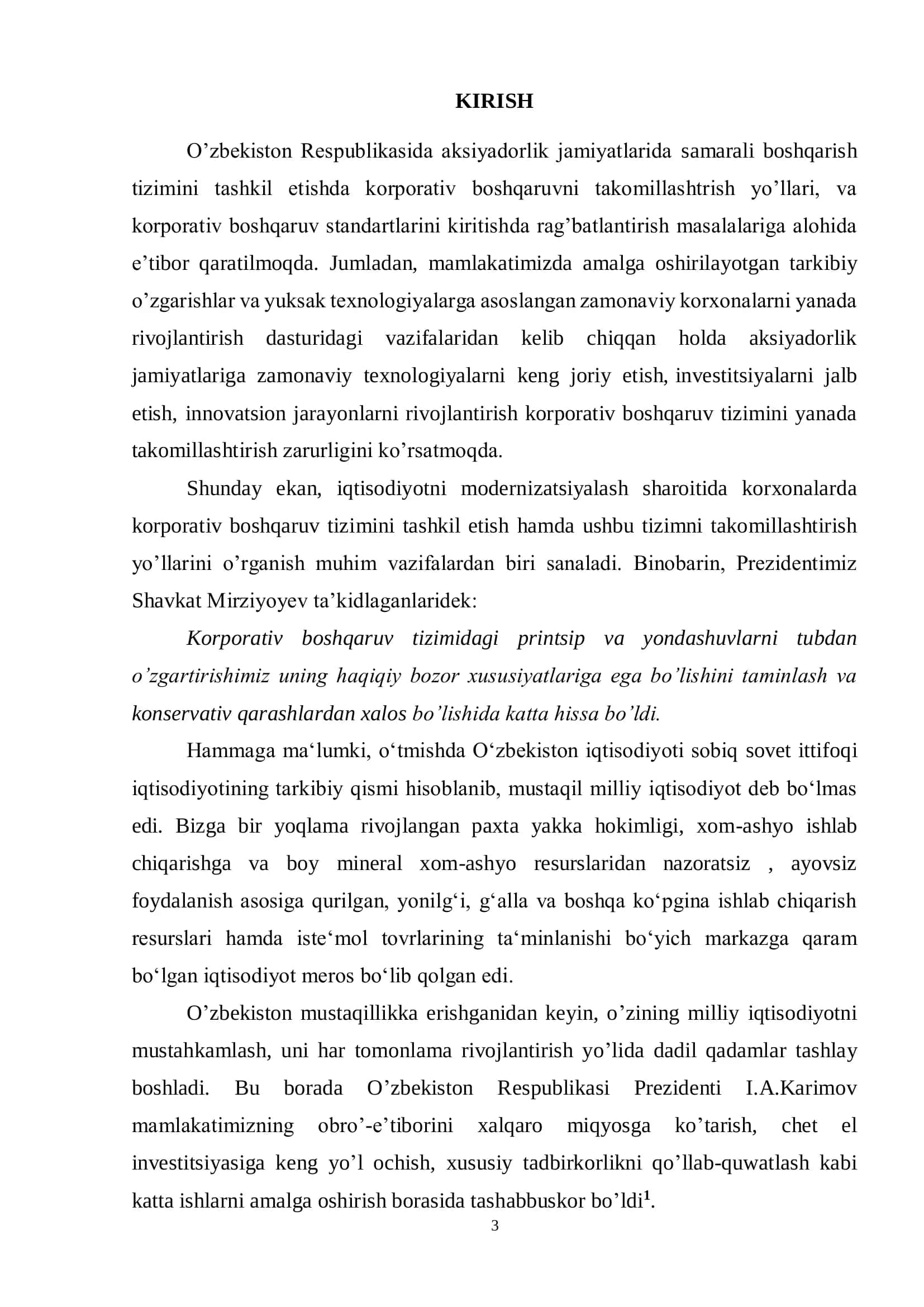 Kurs ishi AKSIYADORLIK JAMIYATINING TASHKILIY IQTISODIY  ASOSLARI. 3