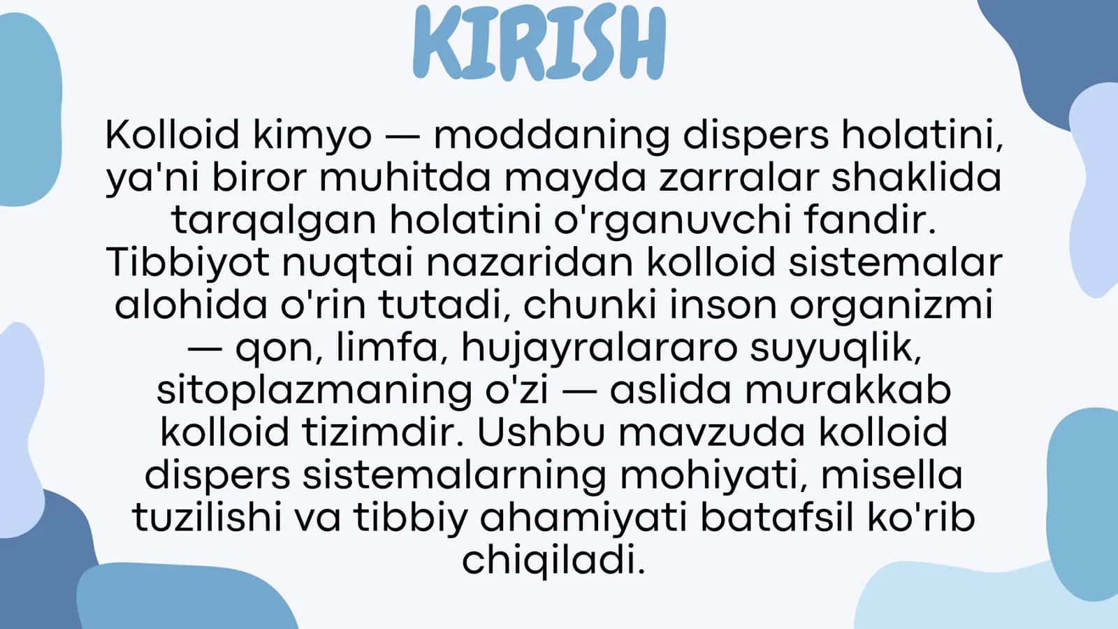 KOLLOID DISPERS SISTEMA, TIBBIYOTDAGI AHAMIYATI. MISELLA TUZILISHI 3