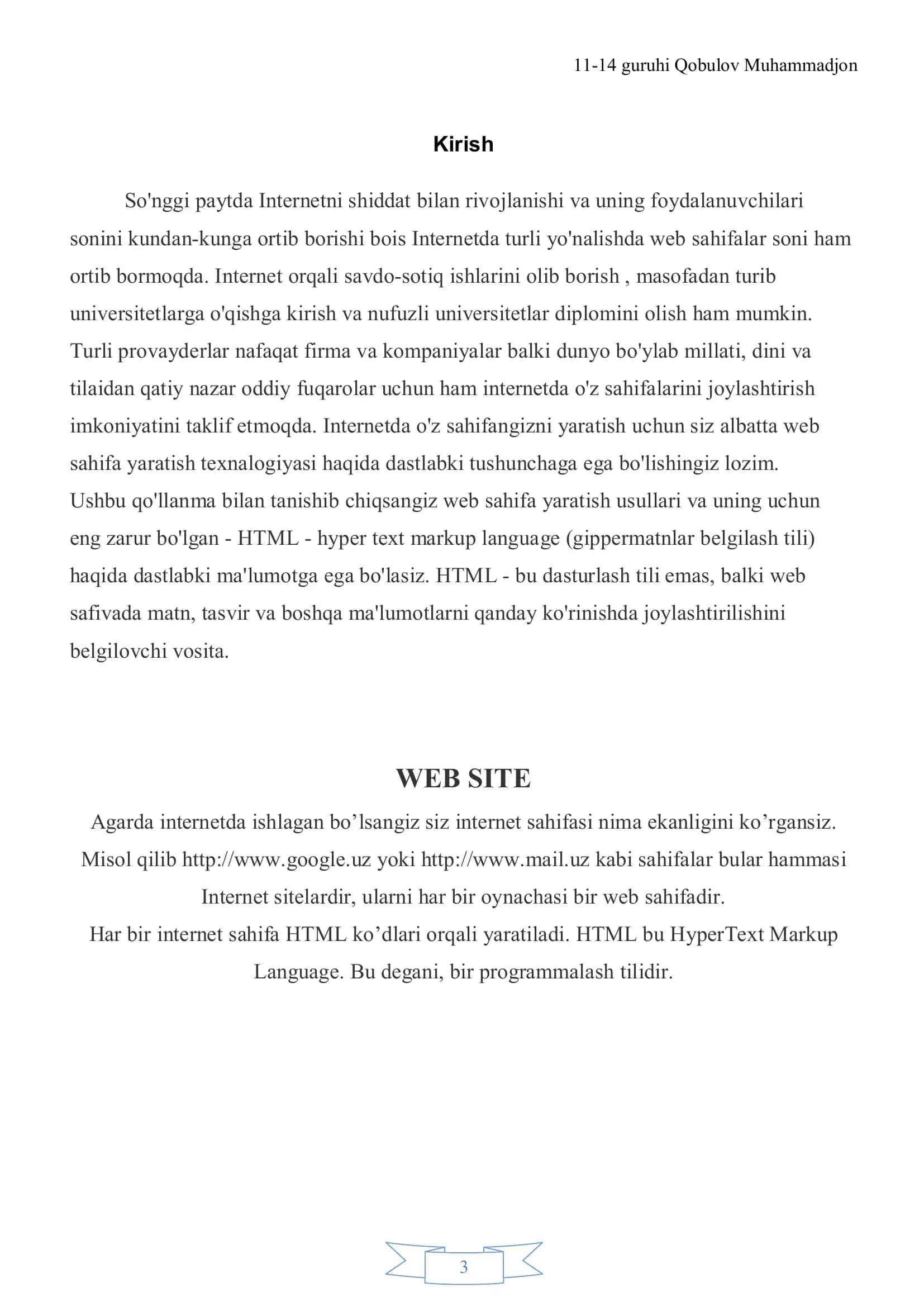 Html tili va unda web sahifalar yaratish 3