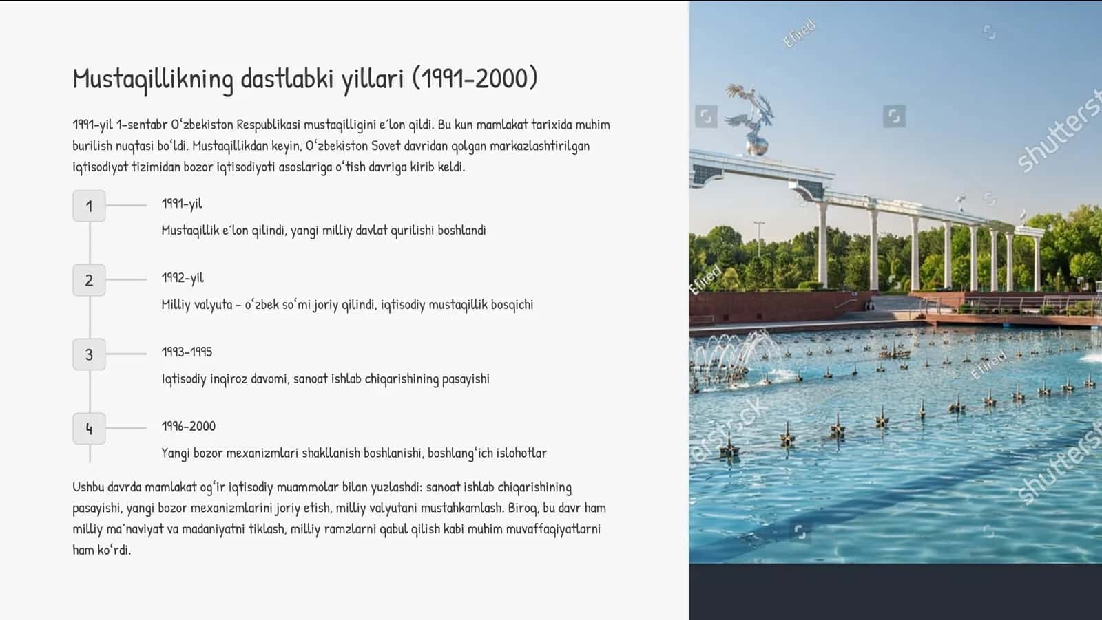 11-A sinf o'quvchilarining O'zbekiston tarixi fanidan “1991-2025-yillarda O'zbekiston taraqqiyoti” mavzusida 3