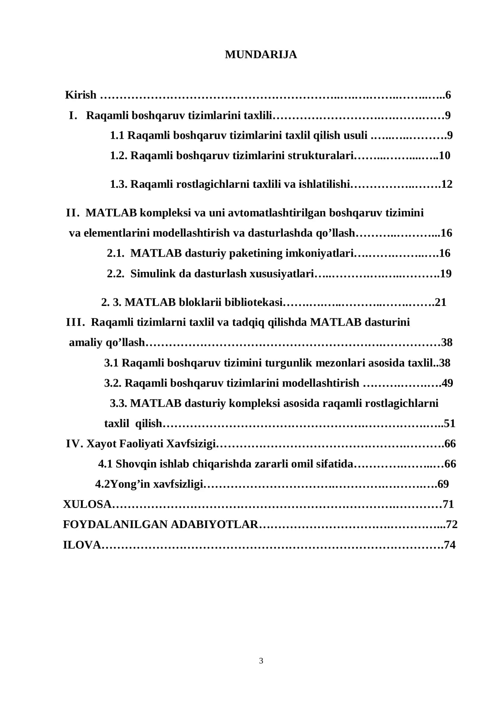 MATLAB kompleksida avtomatlashtirilgan boshqaruv tizimini va elementlarini modellashtirish va dasturlash 3