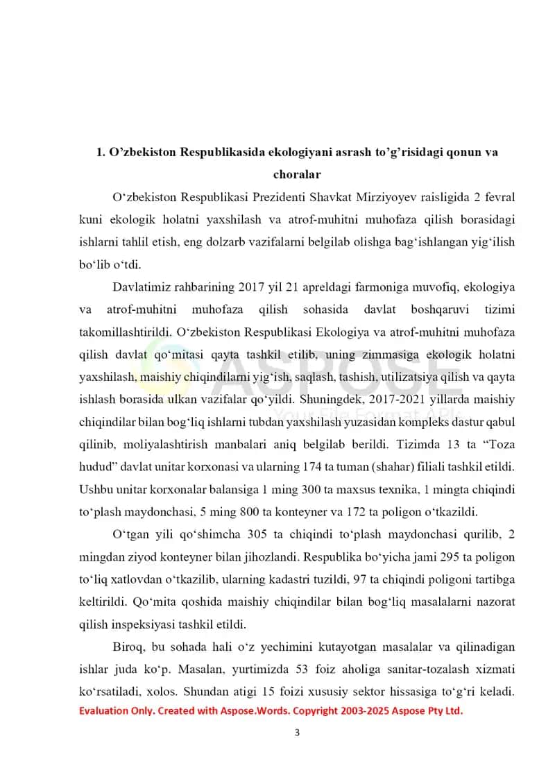 O‘zbekiston Respublikasi Milliy xavfsizligini ta'minlashning ekologiya soxasidagi asosiy yo‘nalishlari 3