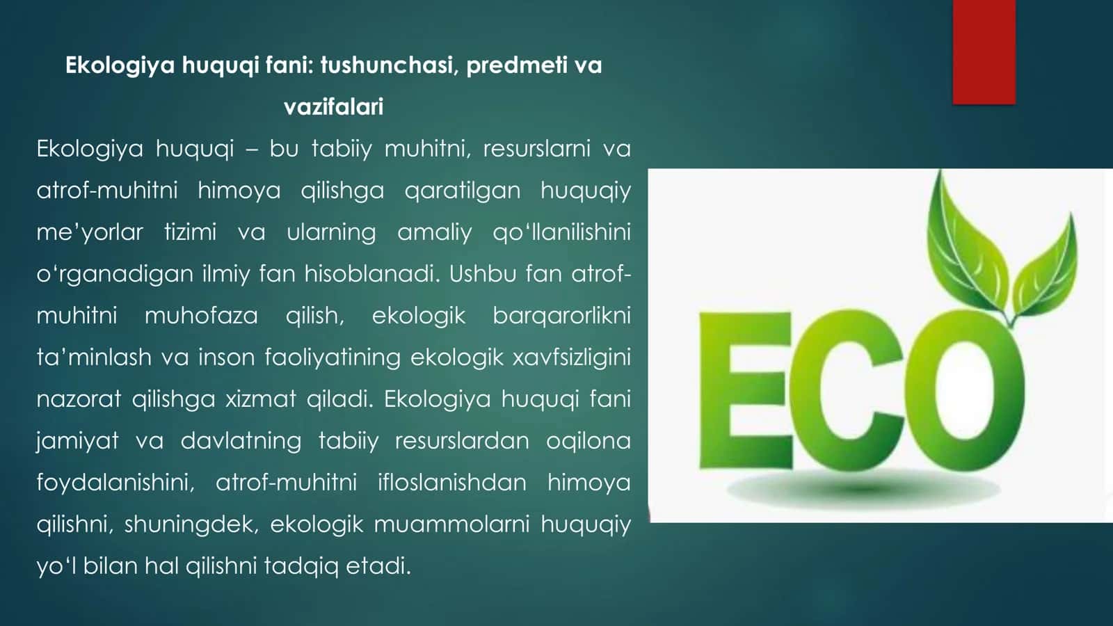 EKOLOGIYA HUQUQI FANI TUSHUNCHASI PROEDMETI VA VAZIFALARI BOSHQA YURIDIK FANLAR BILAN ALOQASI 3