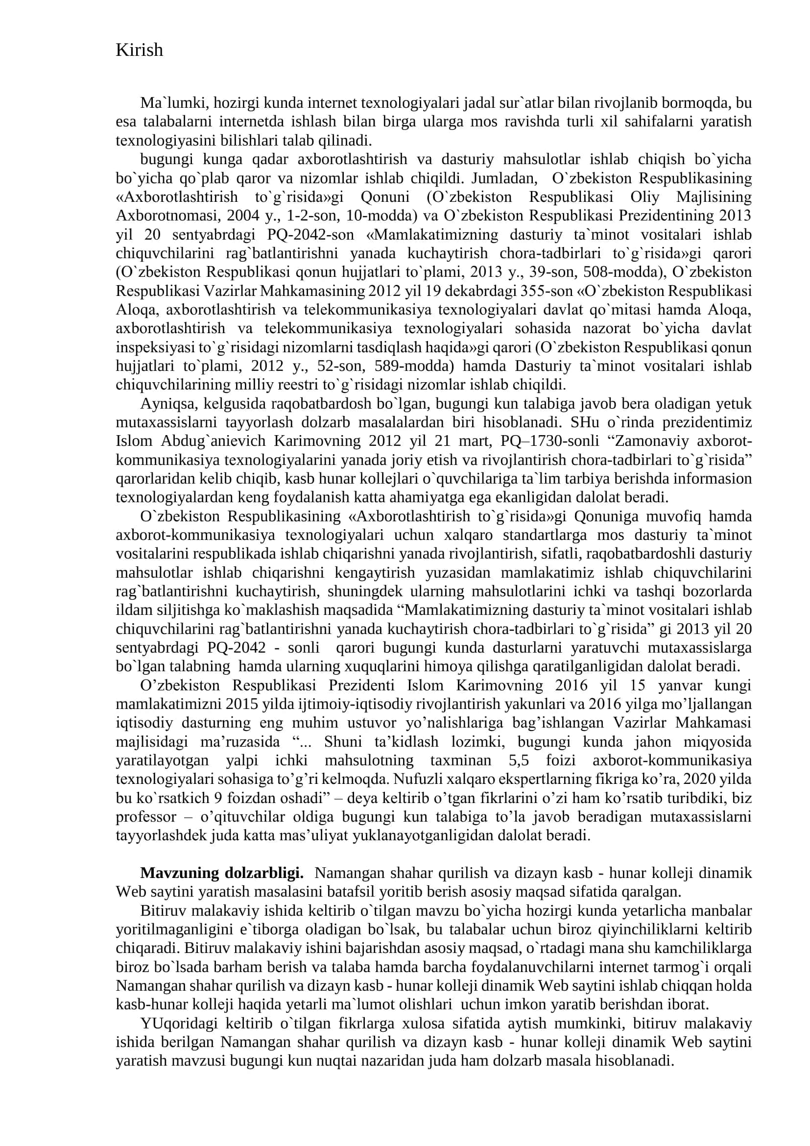 Namangan shahar qurilish va dizayn kasb - hunar kollеji dinamik Web saytini yaratish 3