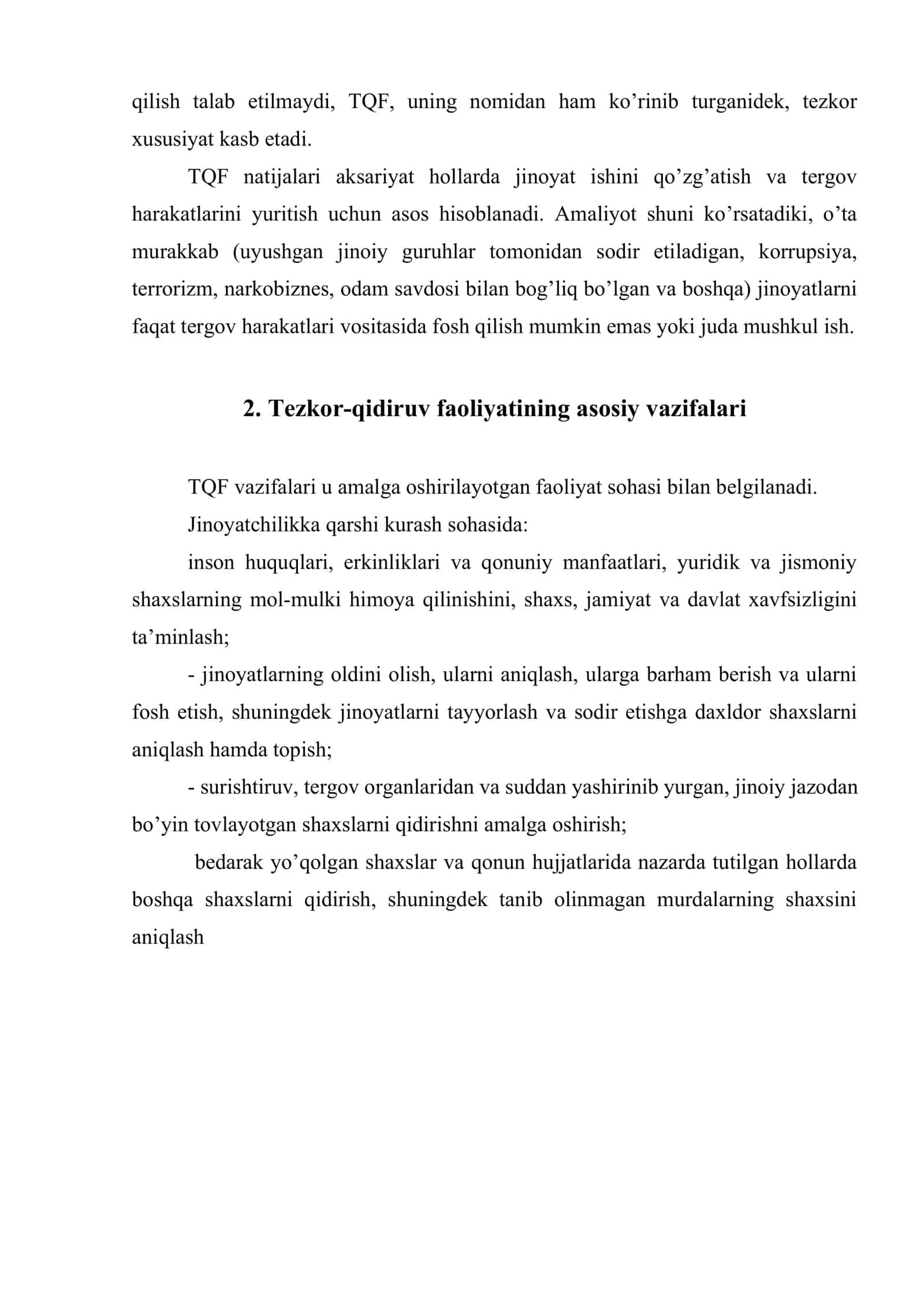 Tezkor qidiruv faoliyati tushunchasi, vazifalari, prinsiplari va uning huquqiy asoslari 3