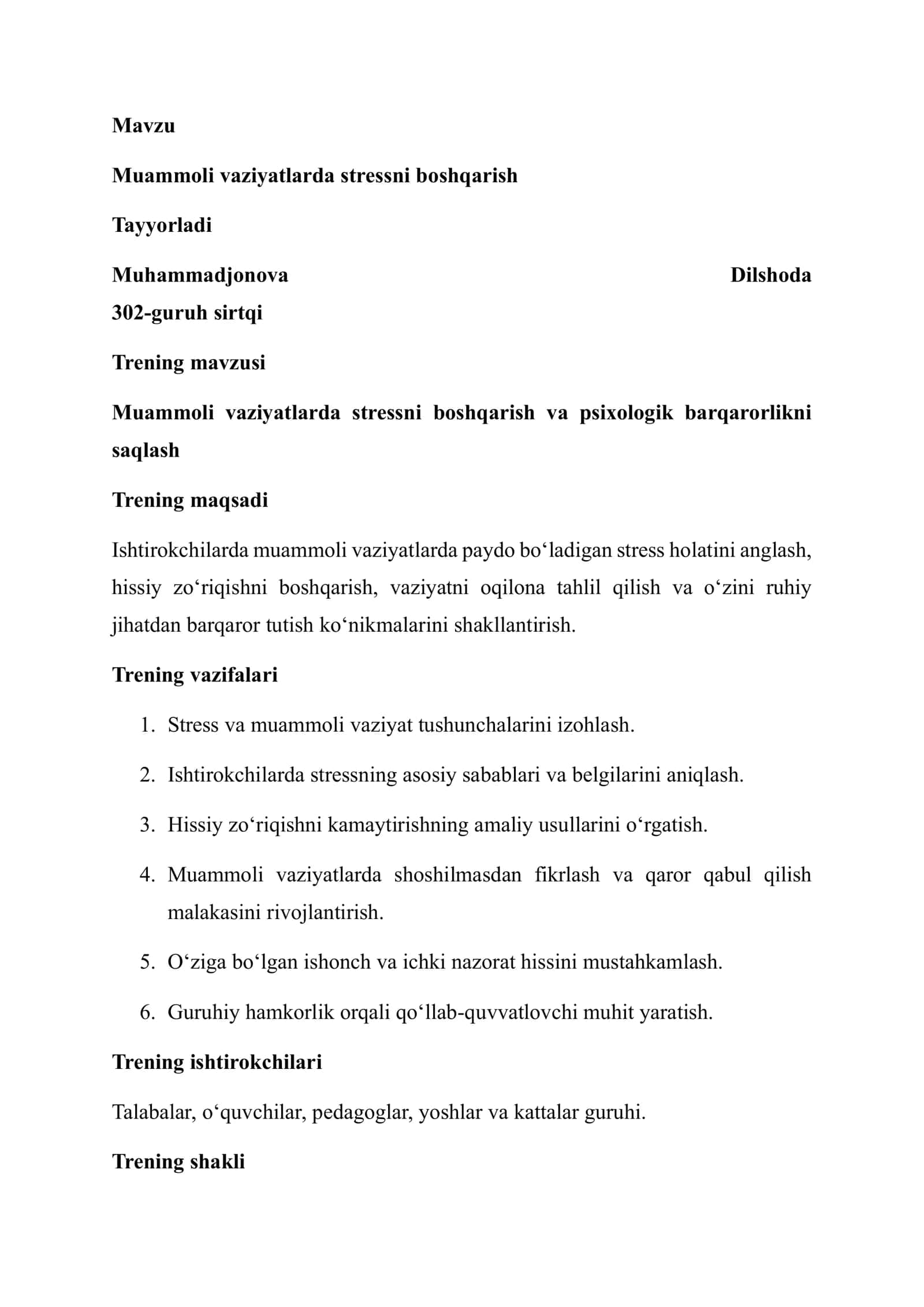 Muammoli vaziyatlarda stressni boshqarish 3