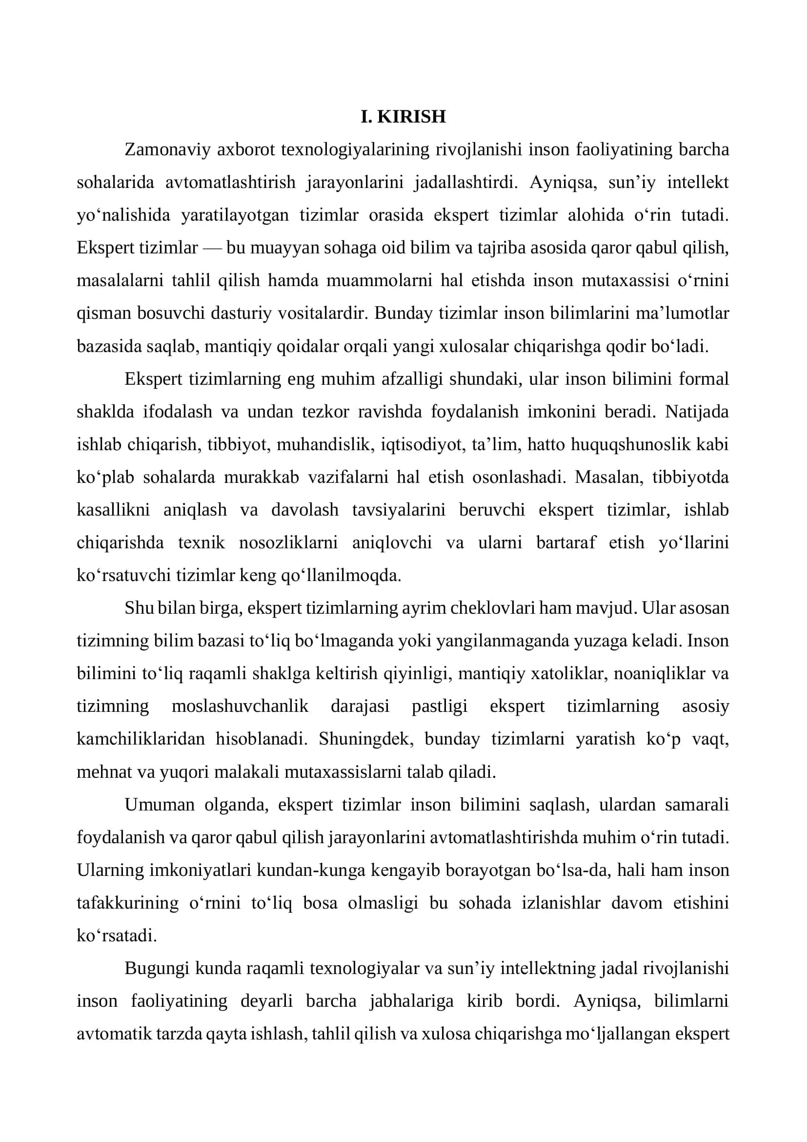 Ekspert tizimlarning imkoniyat va cheklovlari. 3