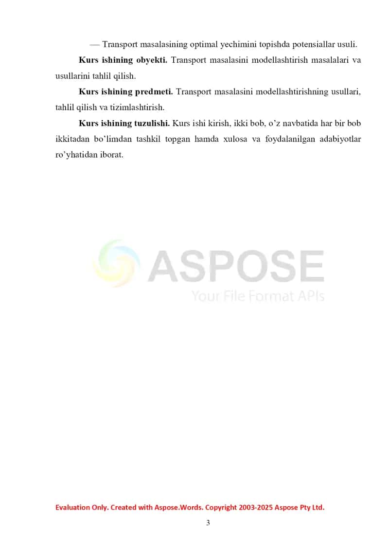 Transport masalasini modellashtirish 3