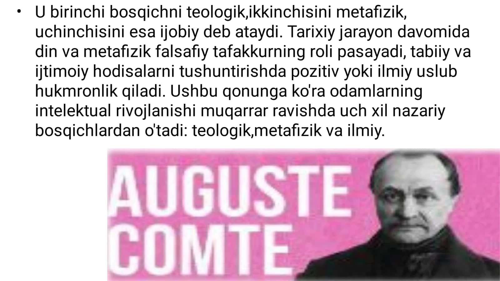 Ogyust Kontning pozitivistik sotsiologiyasi va uch bosqich qonuni 3