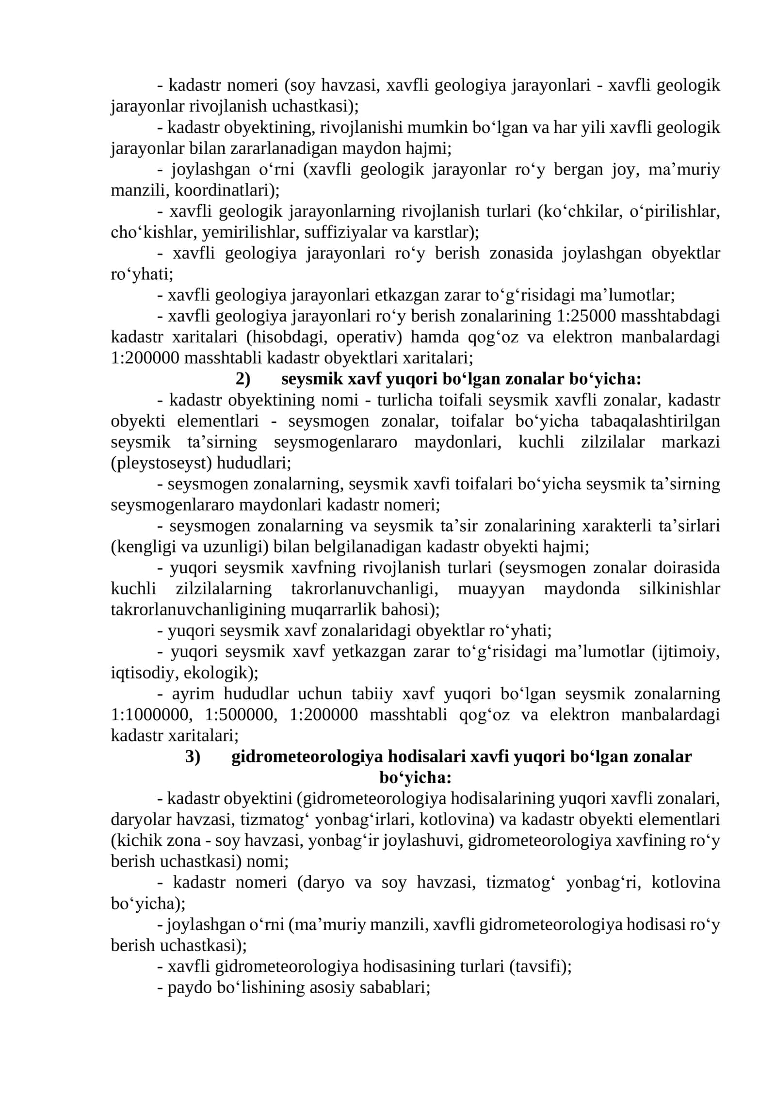 Tabiiy xavfi yuqori bo`lgan zonalar davlat kadastri 3