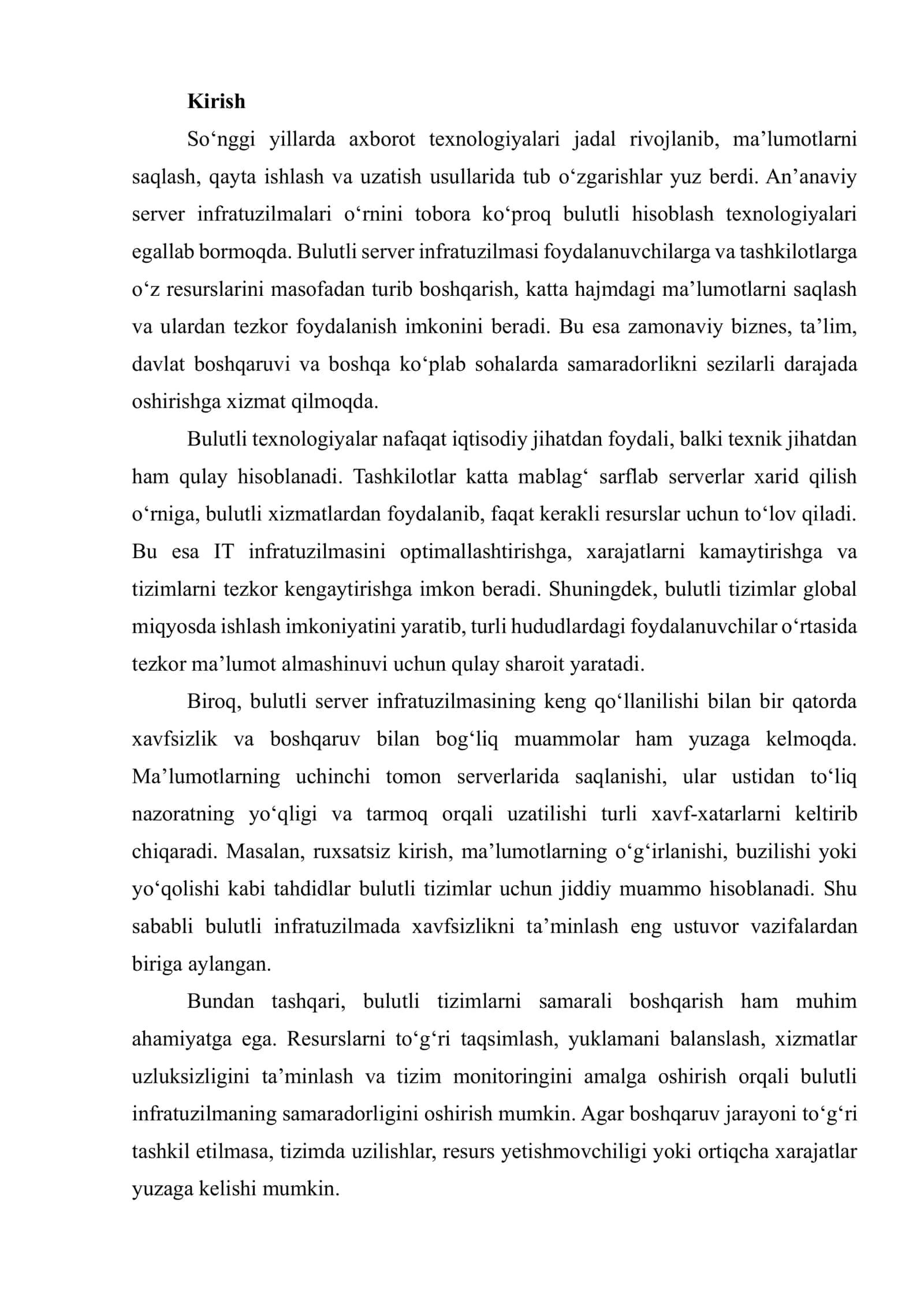 Bulutli server infratuzilmasida xavfsizlik va boshqaruv masalalari 3