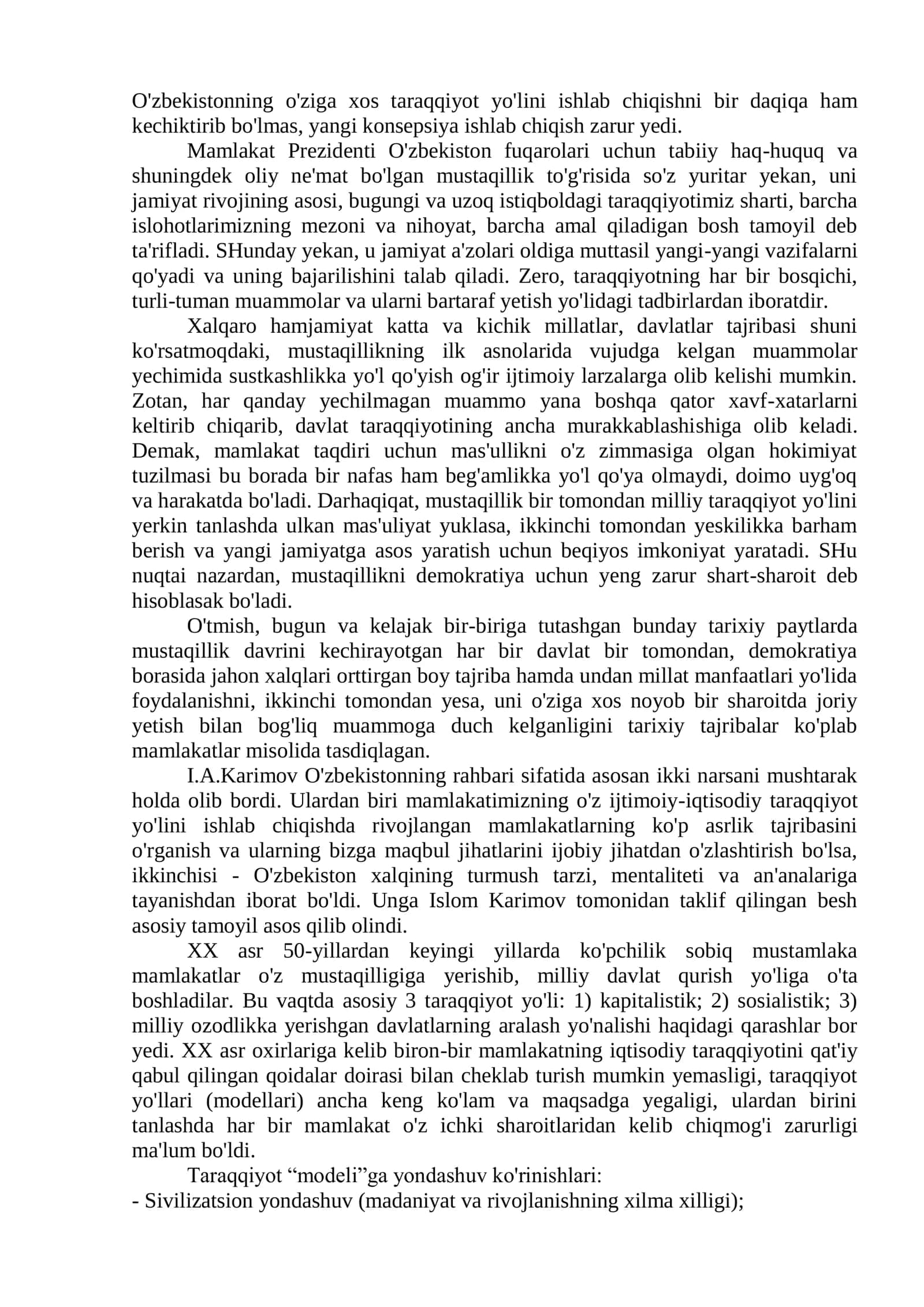 O'zbekiston tanlagan mustaqil rivojlanish yo'li va uning ahamiyati 3