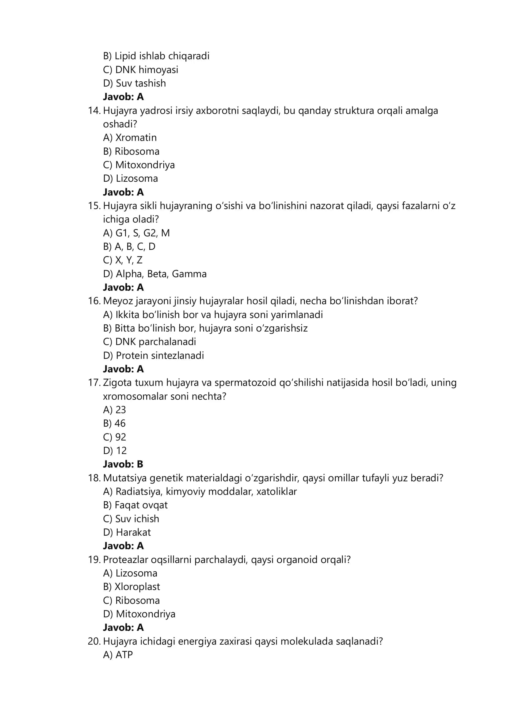 11-sinf Biologiya – Milliy Sertifikat Testi (100 savol) 3
