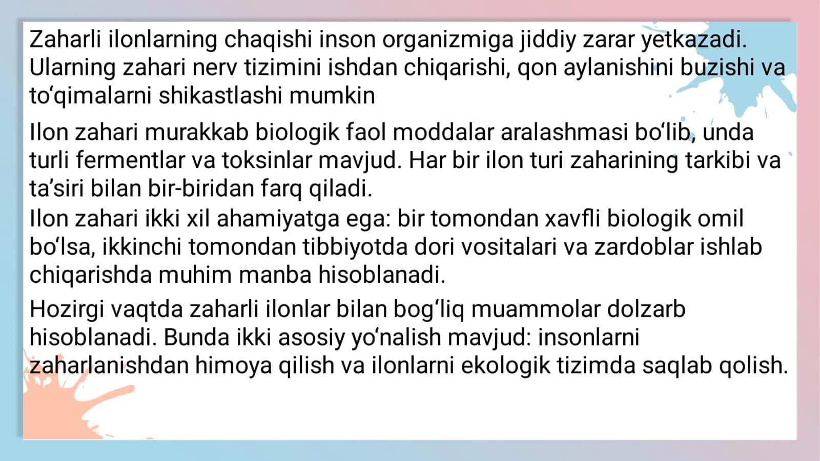 Oʻzbekistonda uchraydigan zaharli ilonlar va ularning zaharining xususiyatlari 3