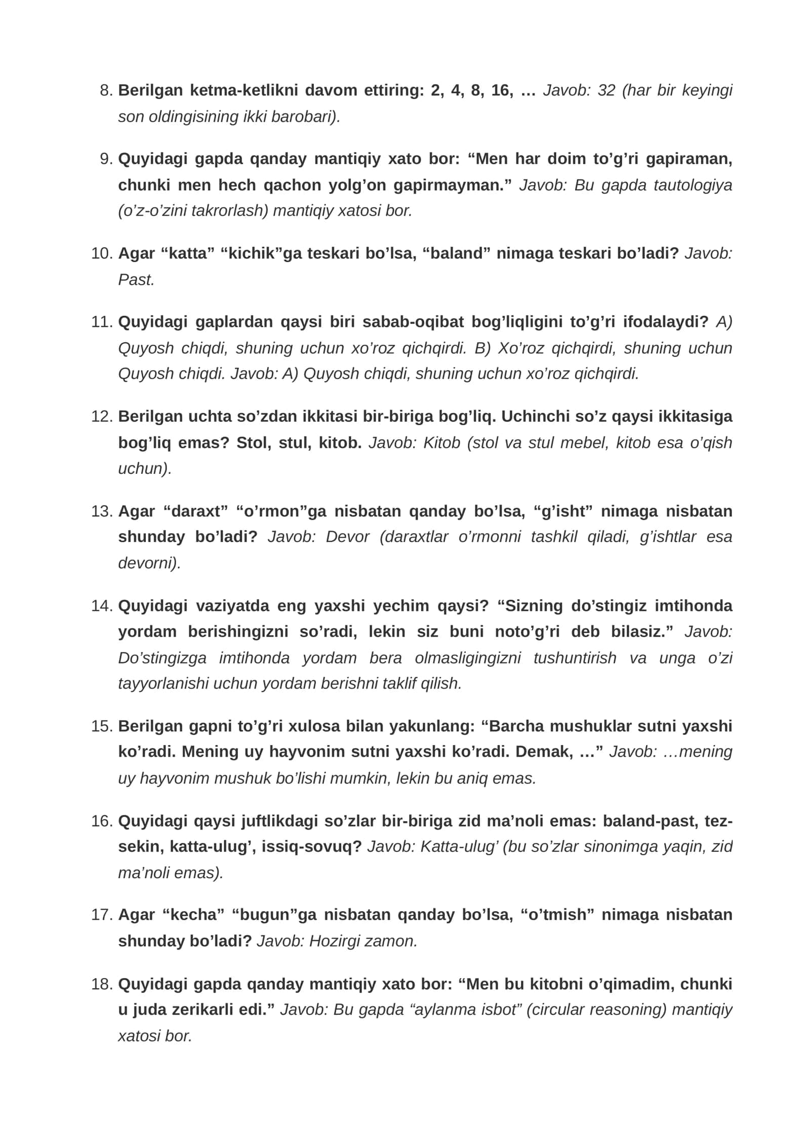 Prezident maktabi kirish imtihonlari savol-javoblar to’plami 3
