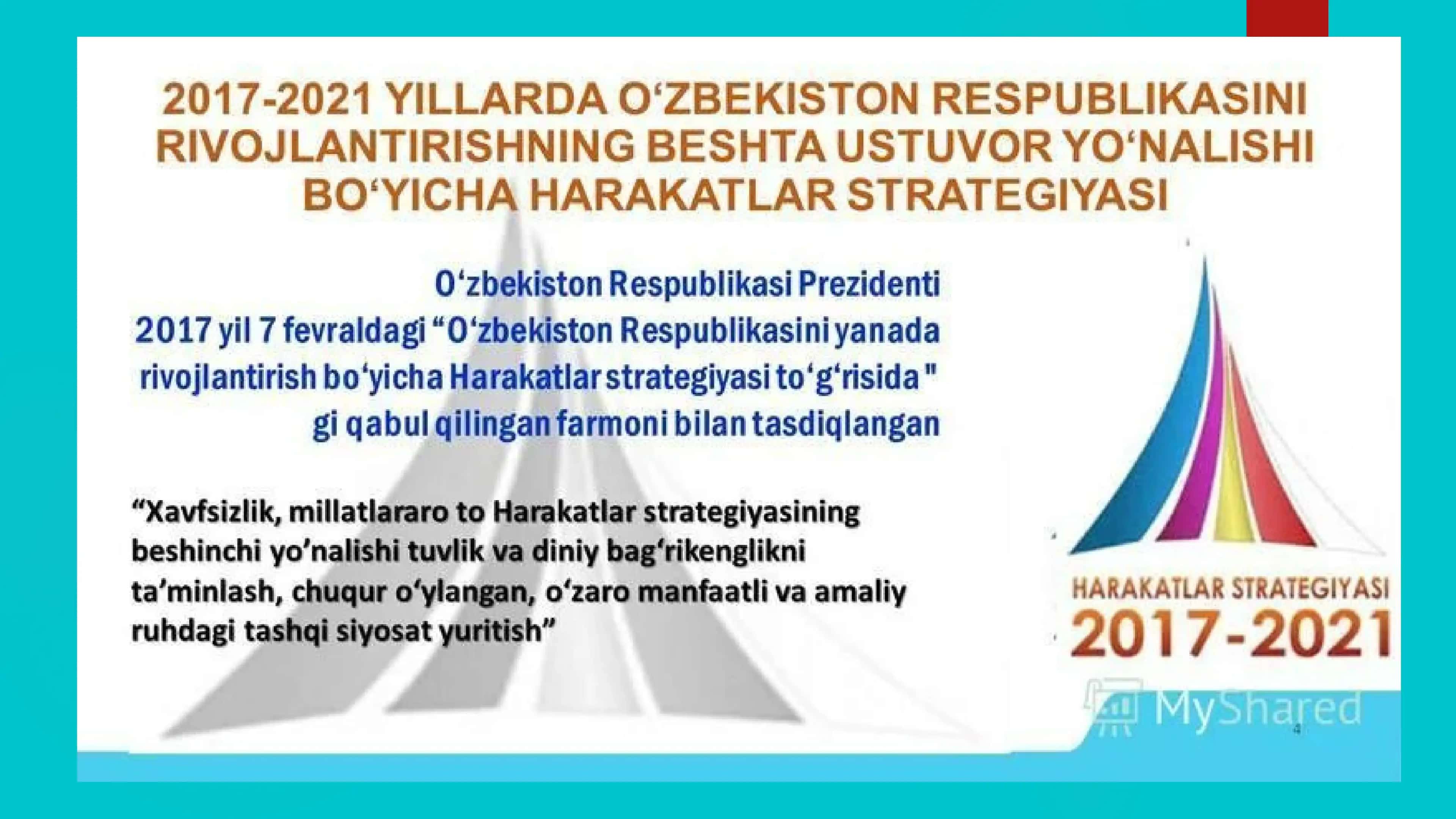 Yangi O'zbekistonda Prezident SH.M.Mirziyoyev raxbarligi va tashabusi ostida amalga oshirilayotgan isloxotlar 3