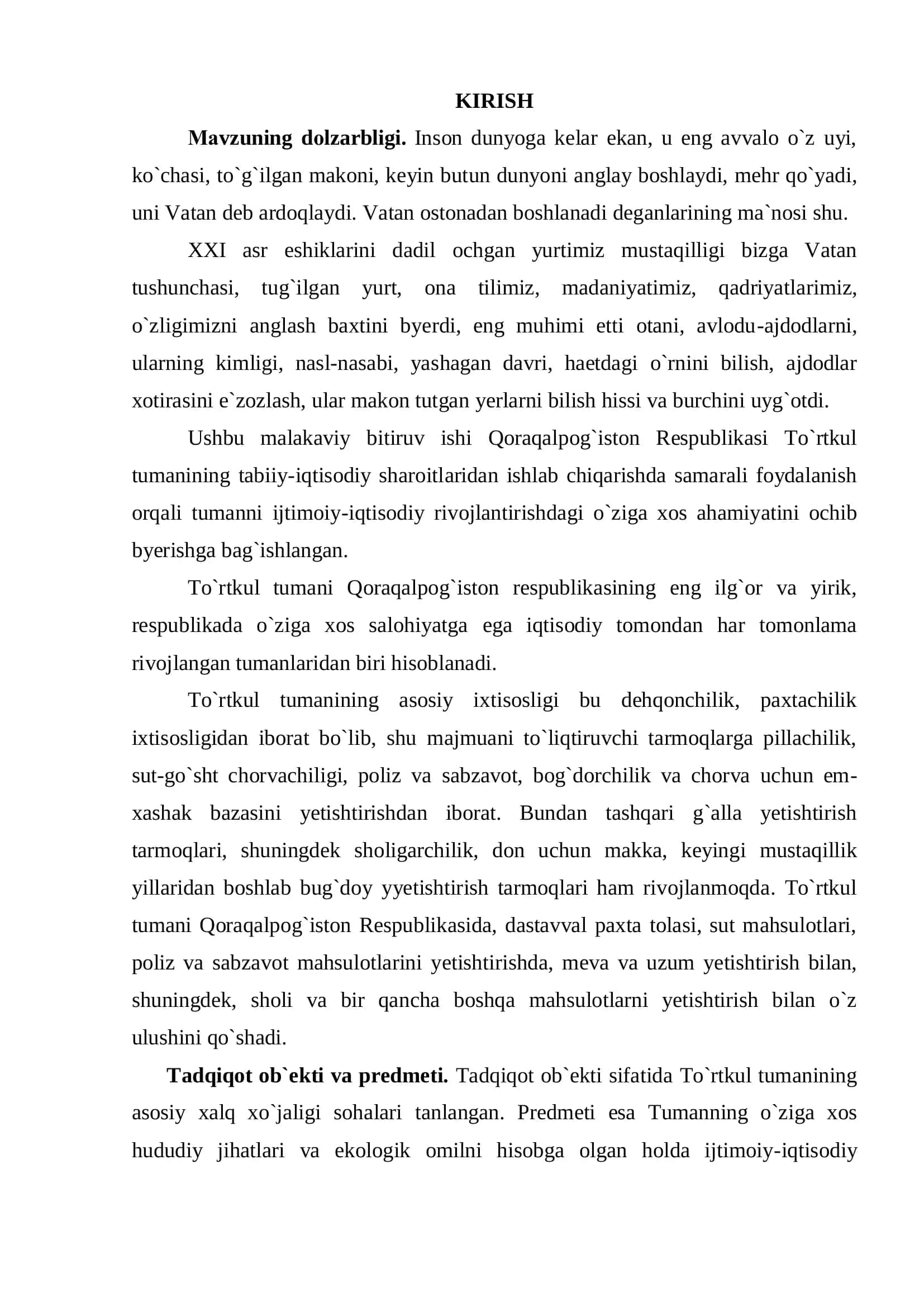 «To’rtkul tumaniga iqtisodiy geografik tarif » 3