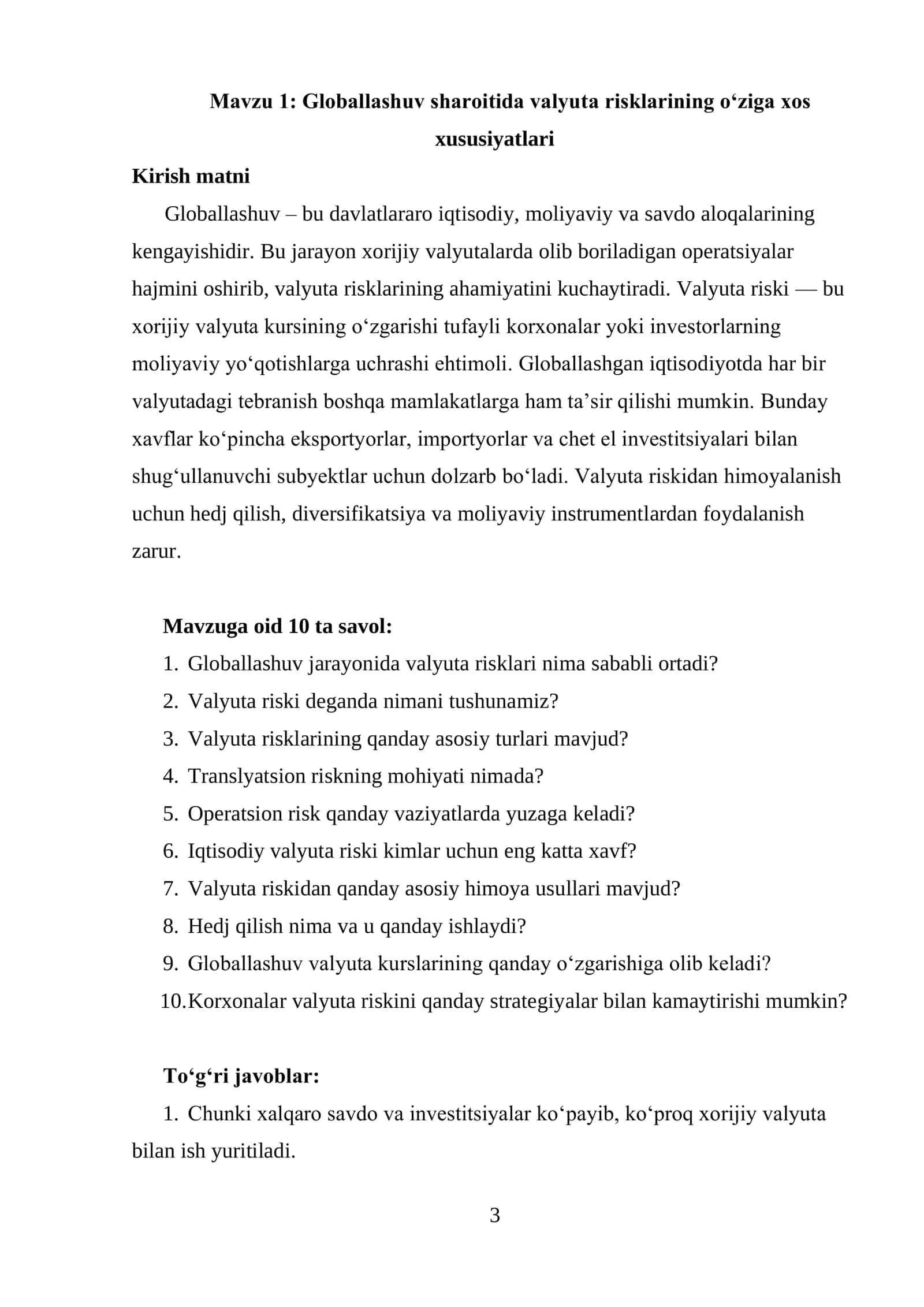 Globallashuv sharoitida valyuta risklarining o‘ziga xos xususiyatlari 3