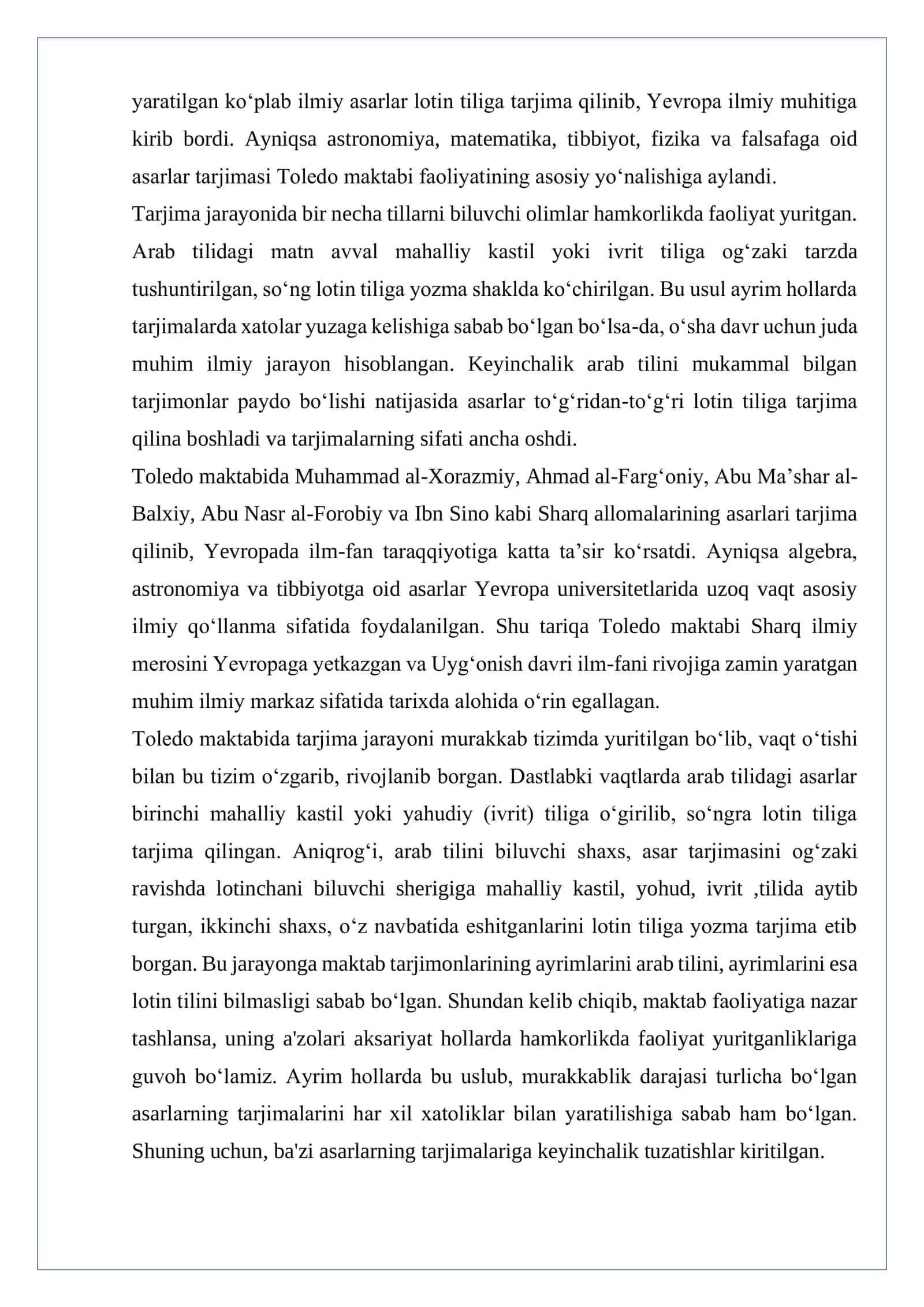 “Toledo maktabida lotin tiliga tarjima qilingan   aniq fanlarga oid asarlar” 3